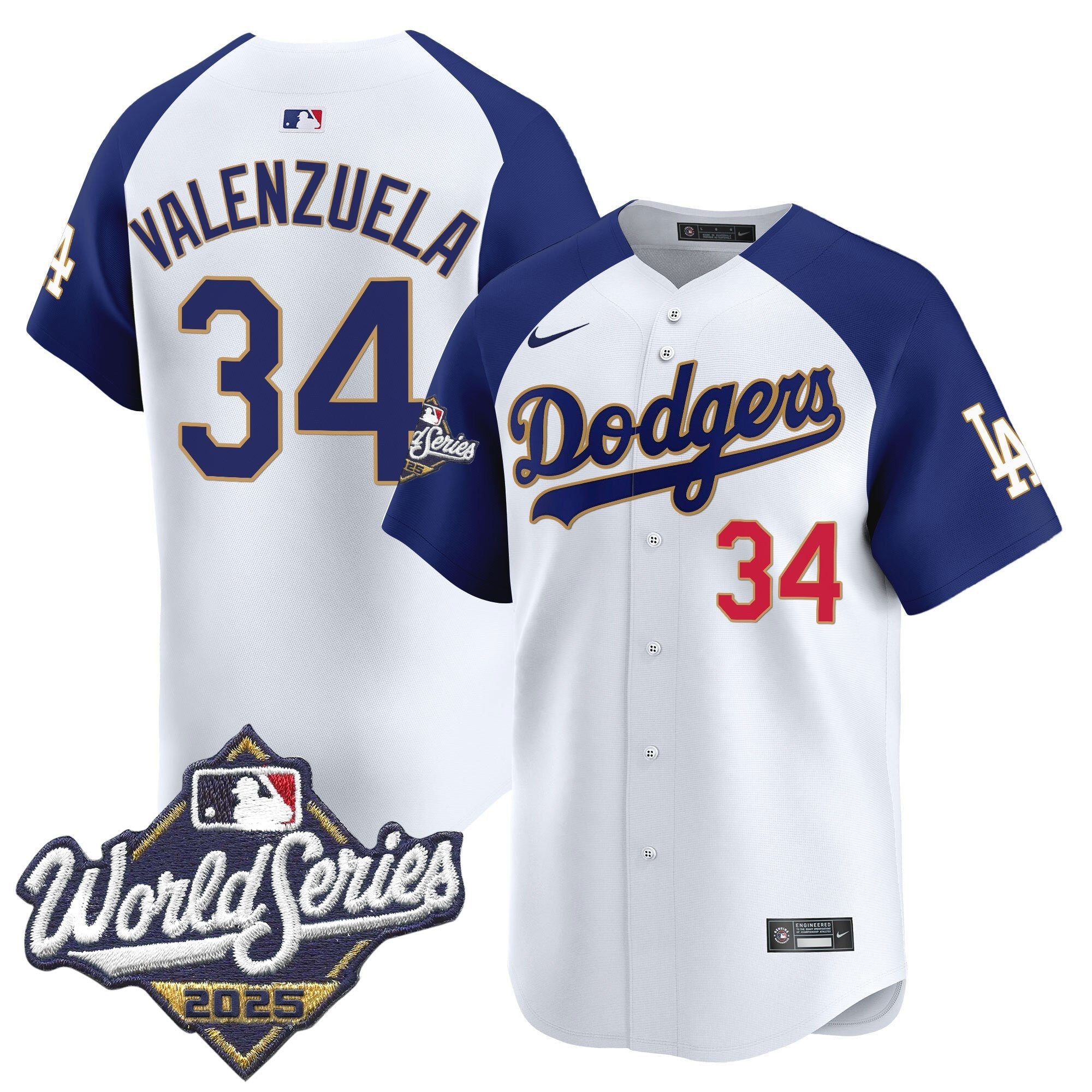 Men's Dodgers 2025 World Series Gold Trim Vapor Premier Limited Jersey - All Stitched