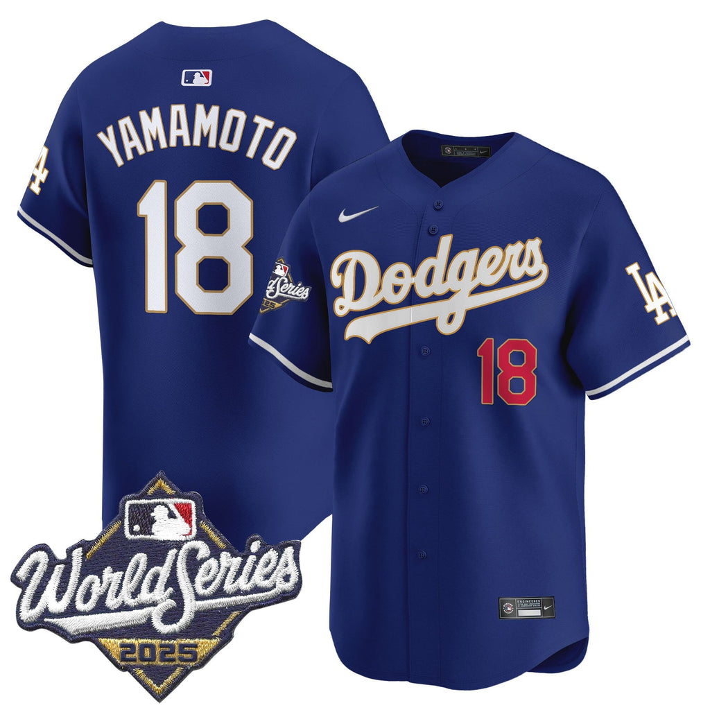 Men's Dodgers 2025 World Series Gold Trim Vapor Premier Limited Jersey - All Stitched
