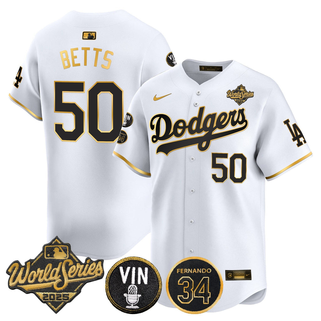 Men's Dodgers 2025 World Series Vapor Premier Limited Jersey - Vin Scully & Fernando Patch - All Stitched