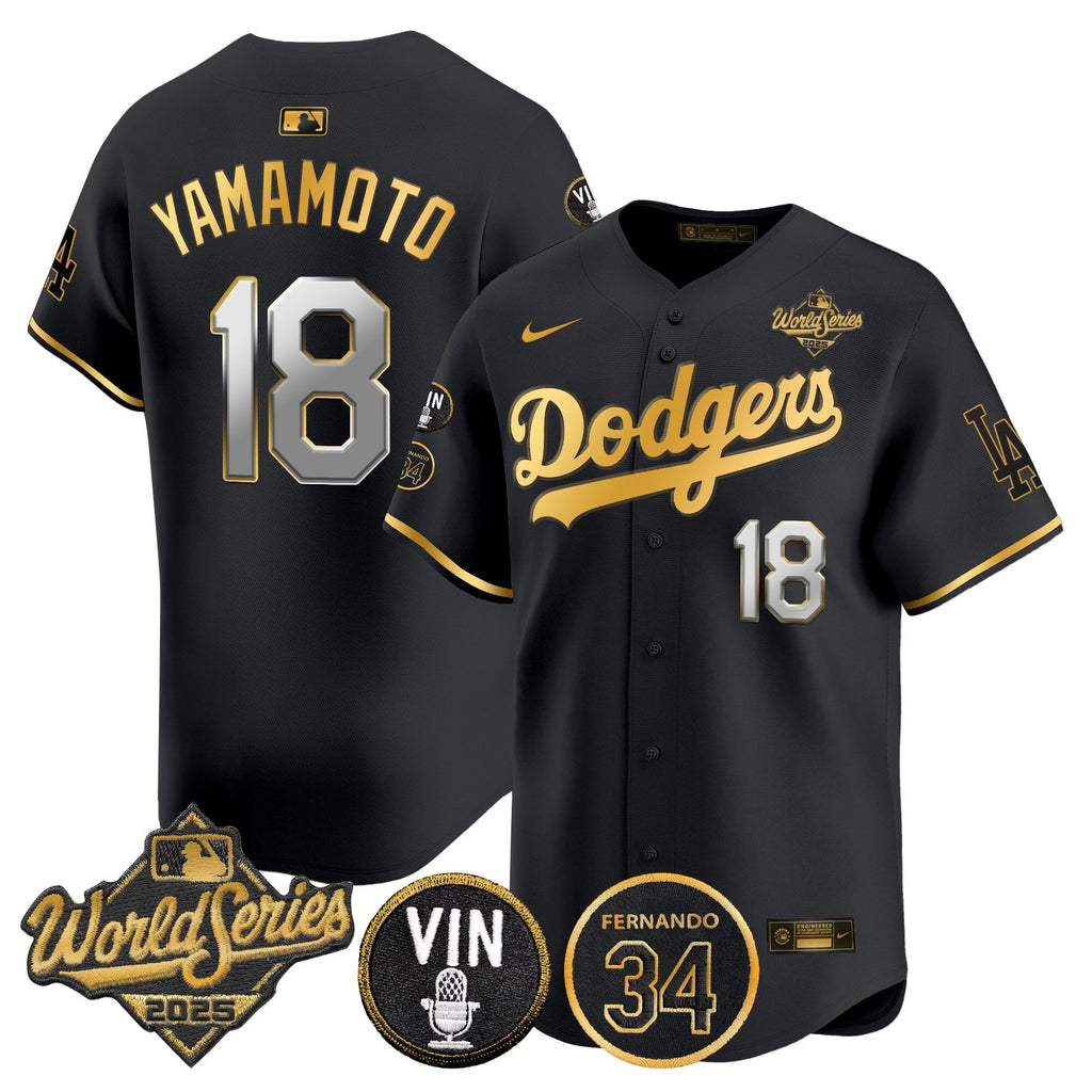 Men's Dodgers 2025 World Series Vapor Premier Limited Jersey - Vin Scully & Fernando Patch - All Stitched