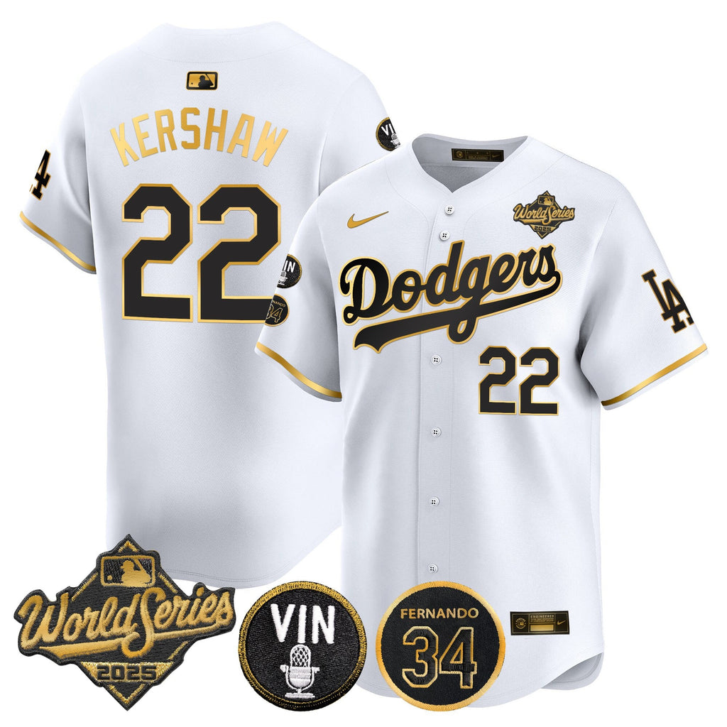 Men's Dodgers 2025 World Series Vapor Premier Limited Jersey - Vin Scully & Fernando Patch - All Stitched