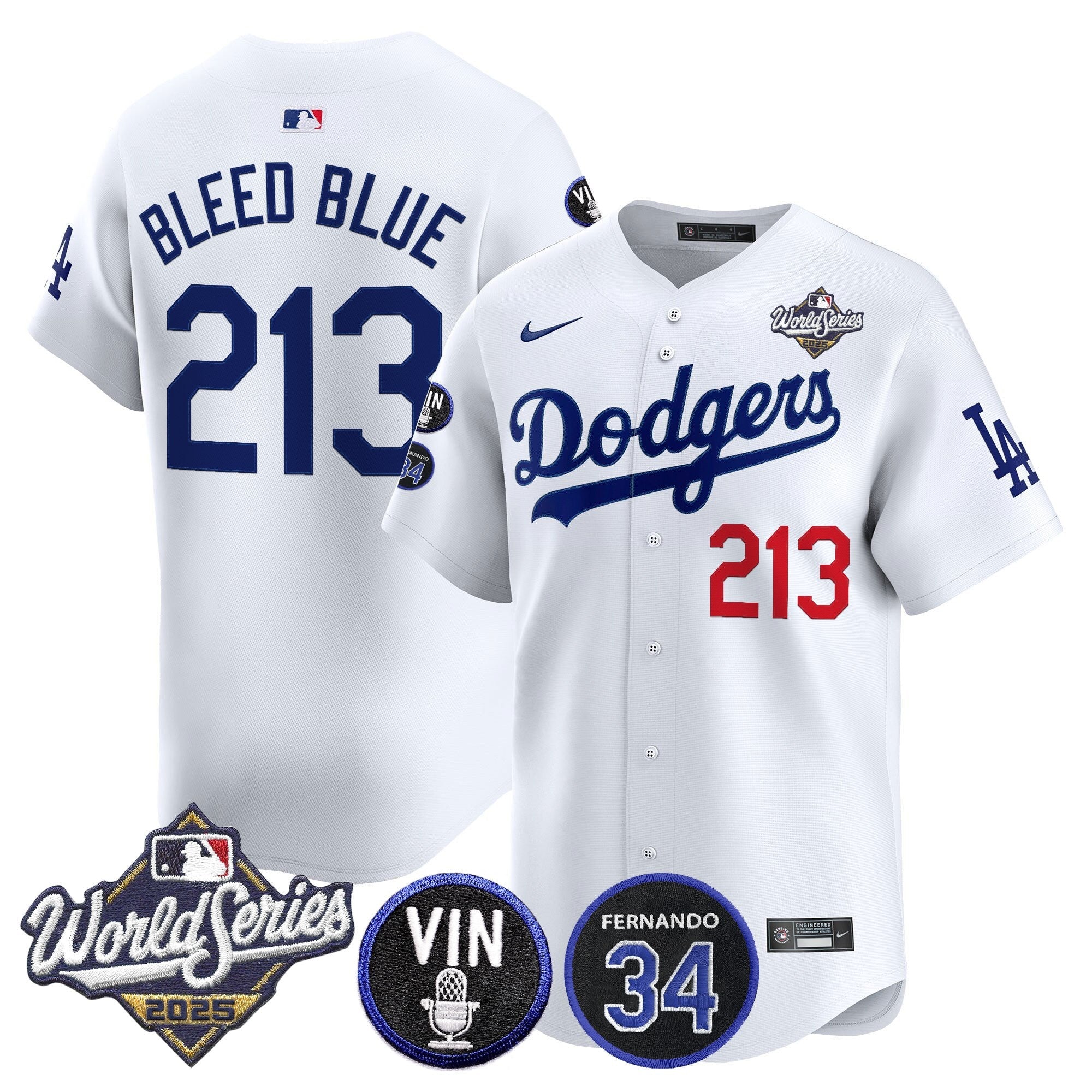 Men's Dodgers 2025 World Series Vapor Premier Limited Jersey - Vin Scully & Fernando Patch - All Stitched