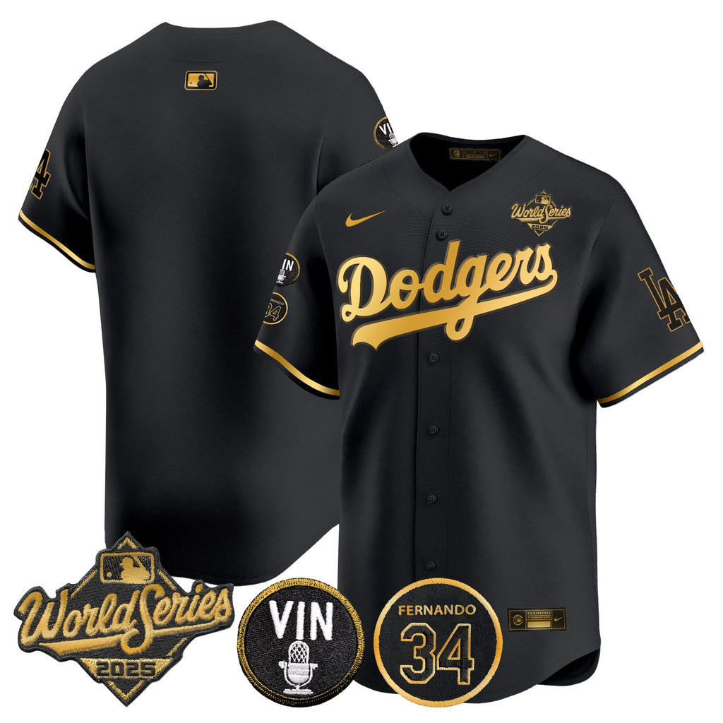Men's Dodgers 2025 World Series Vapor Premier Limited Jersey - Vin Scully & Fernando Patch - All Stitched