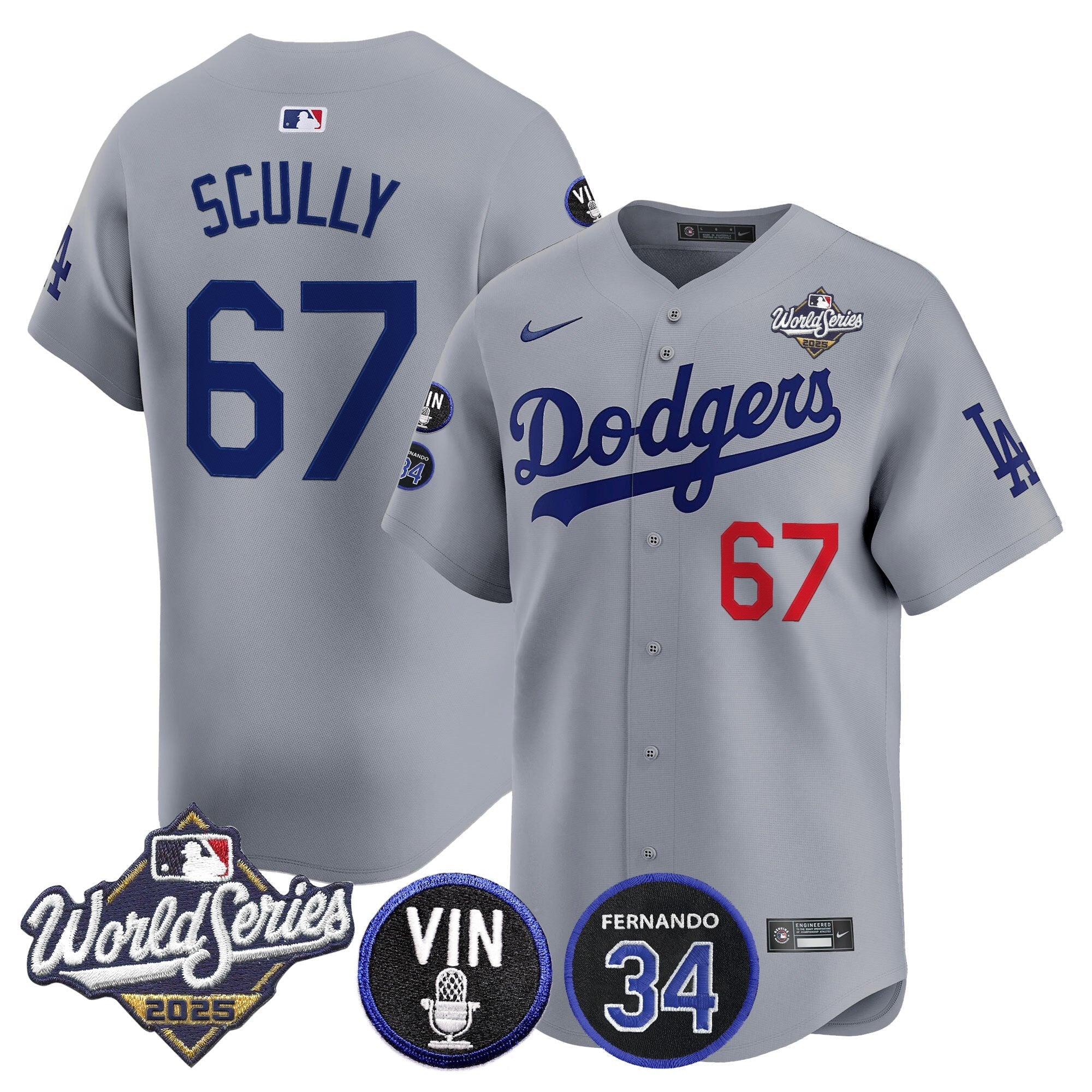 Men's Dodgers 2025 World Series Vapor Premier Limited Jersey - Vin Scully & Fernando Patch - All Stitched