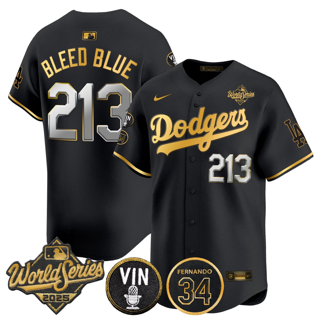 Men's Dodgers 2025 World Series Vapor Premier Limited Jersey - Vin Scully & Fernando Patch - All Stitched