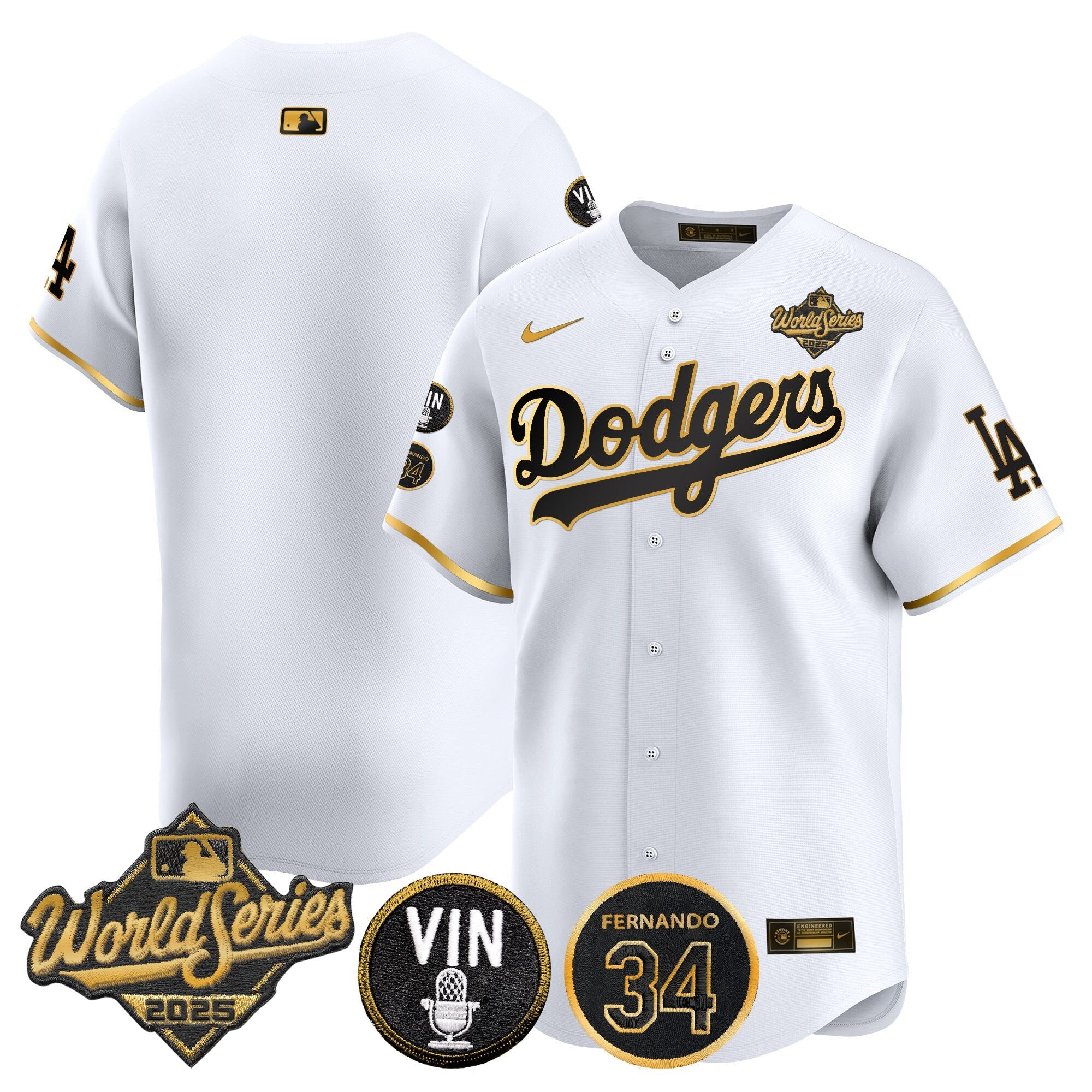 Men's Dodgers 2025 World Series Vapor Premier Limited Jersey - Vin Scully & Fernando Patch - All Stitched