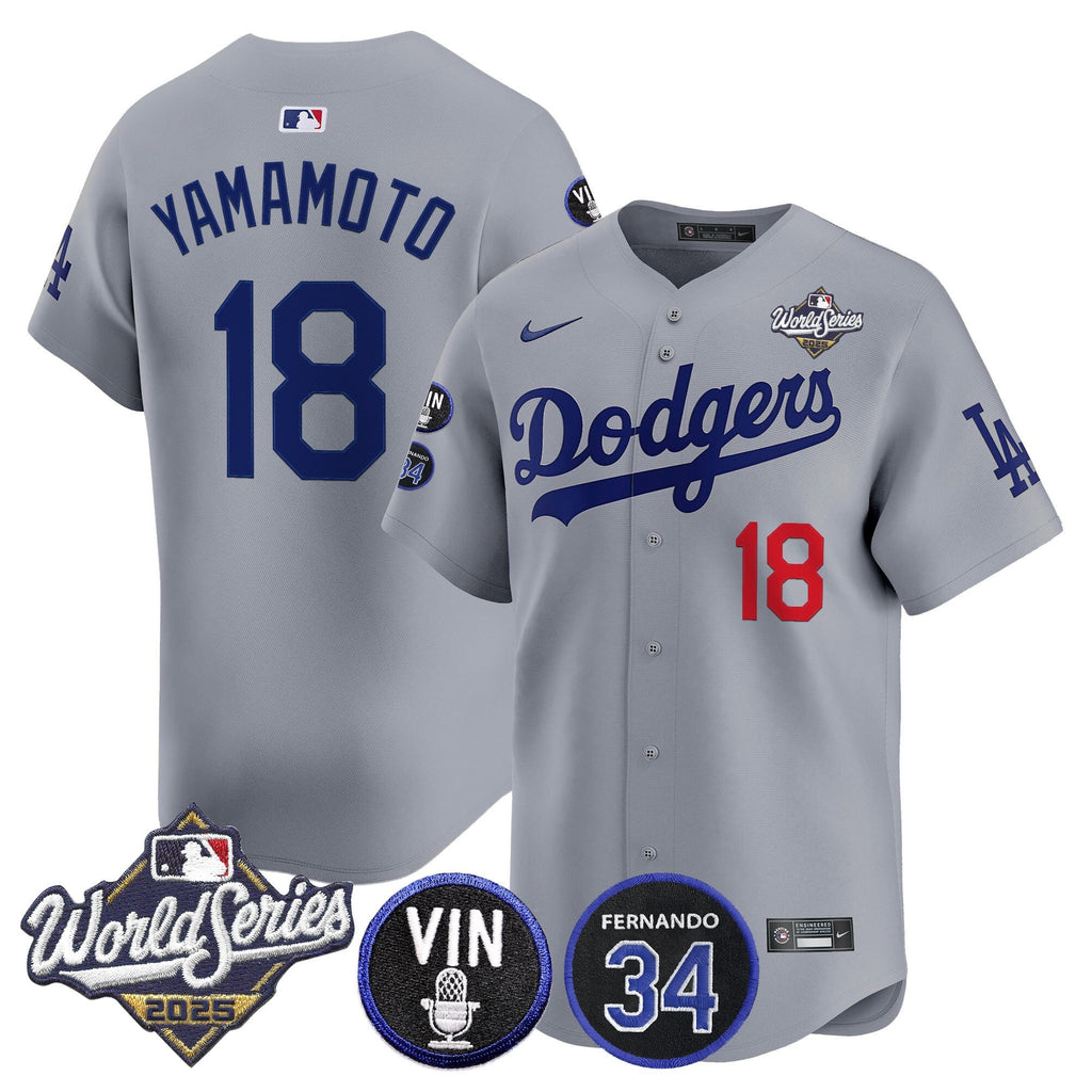 Men's Dodgers 2025 World Series Vapor Premier Limited Jersey - Vin Scully & Fernando Patch - All Stitched