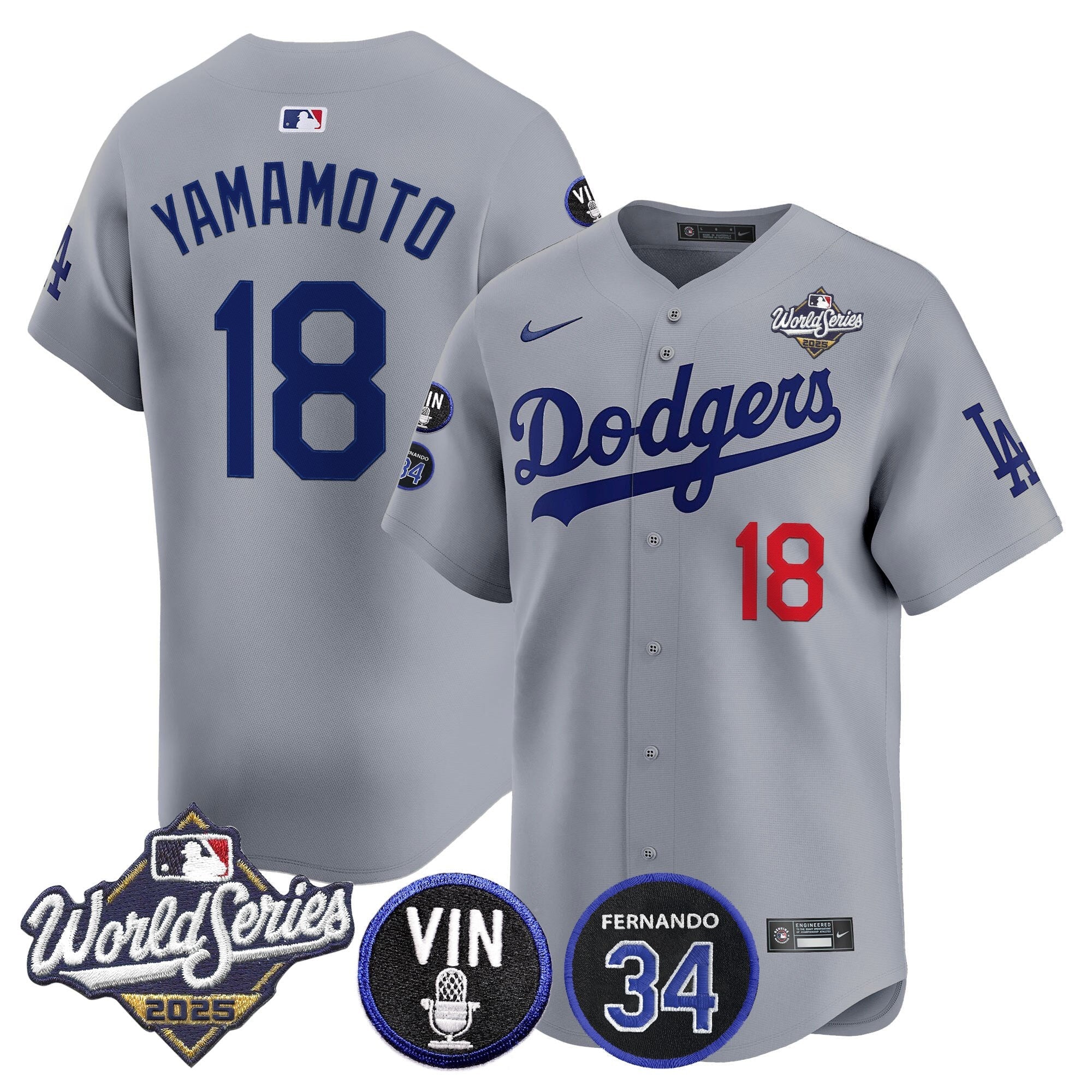Men's Dodgers 2025 World Series Vapor Premier Limited Jersey - Vin Scully & Fernando Patch - All Stitched