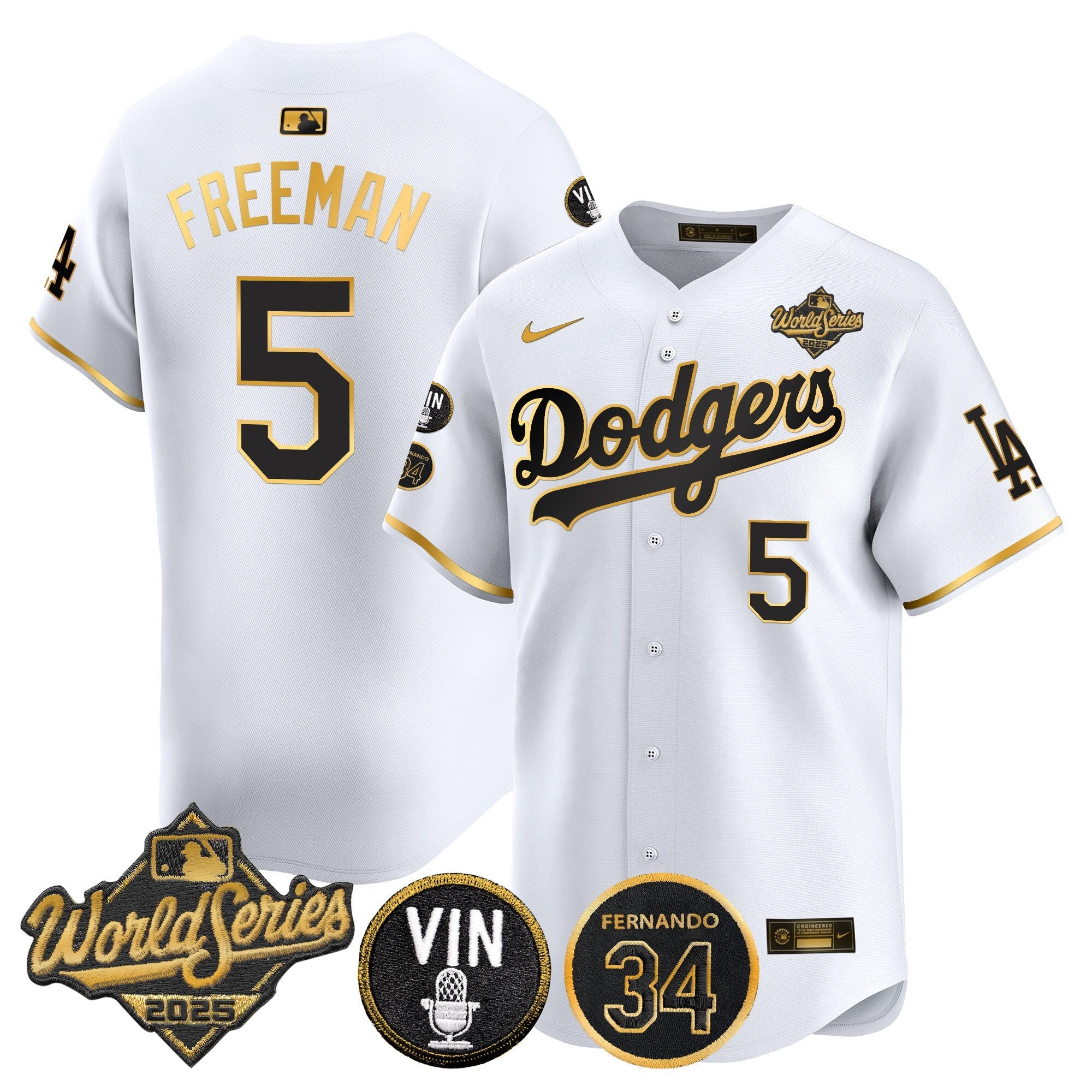 Men's Dodgers 2025 World Series Vapor Premier Limited Jersey - Vin Scully & Fernando Patch - All Stitched