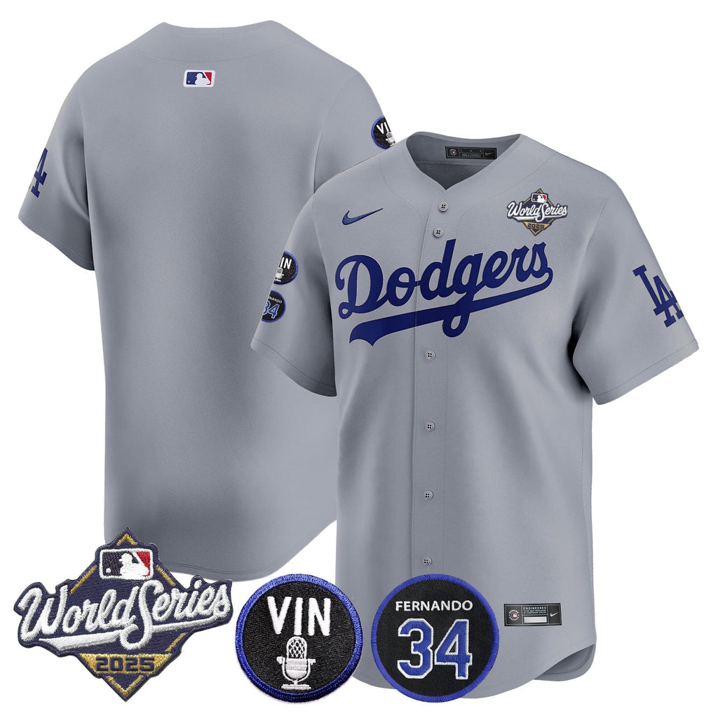 Men's Dodgers 2025 World Series Vapor Premier Limited Jersey - Vin Scully & Fernando Patch - All Stitched