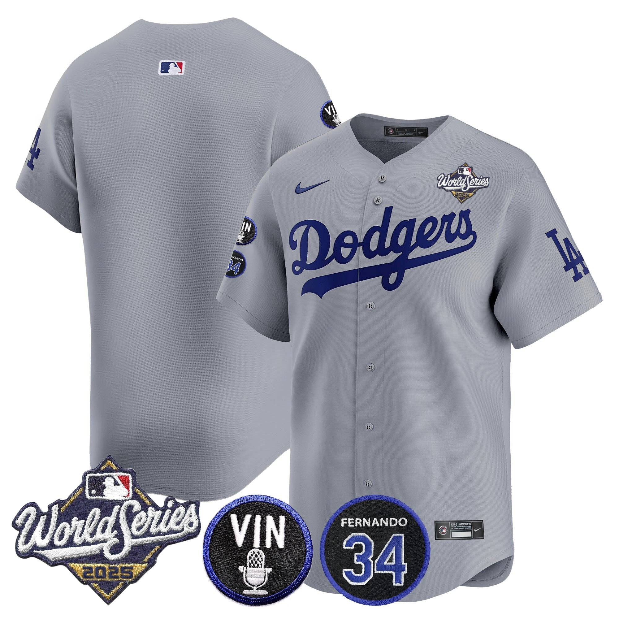 Men's Dodgers 2025 World Series Vapor Premier Limited Jersey - Vin Scully & Fernando Patch - All Stitched