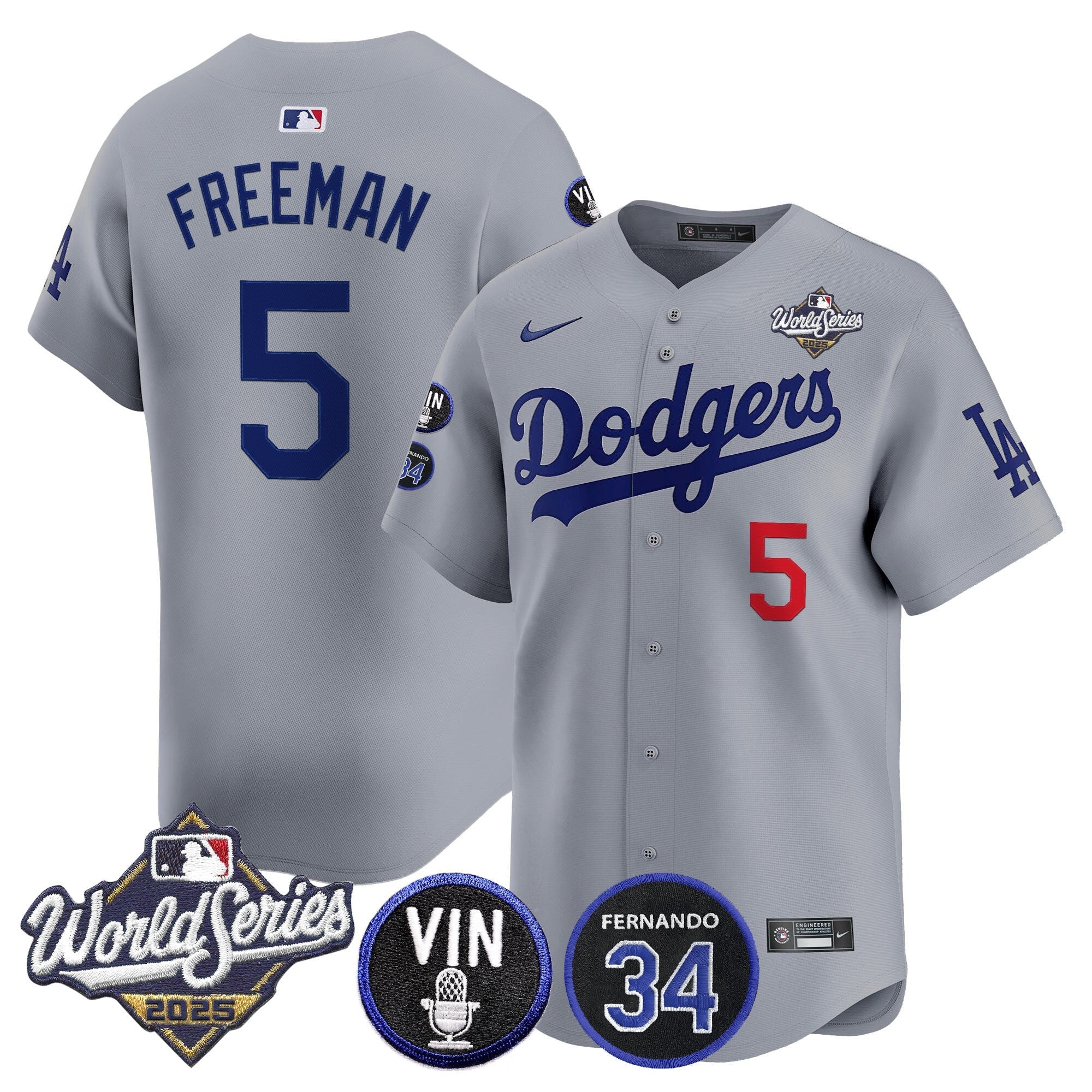Men's Dodgers 2025 World Series Vapor Premier Limited Jersey - Vin Scully & Fernando Patch - All Stitched
