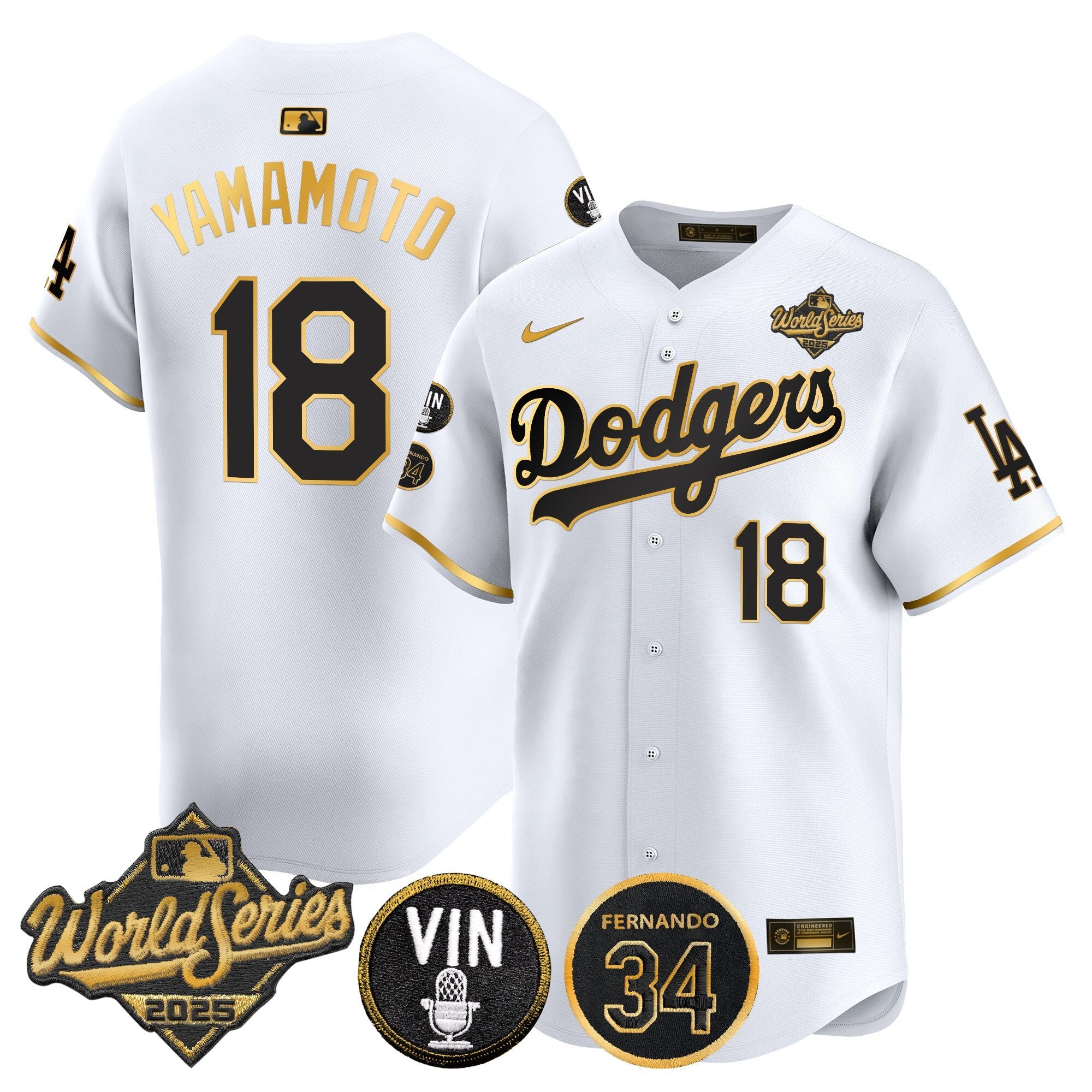 Men's Dodgers 2025 World Series Vapor Premier Limited Jersey - Vin Scully & Fernando Patch - All Stitched