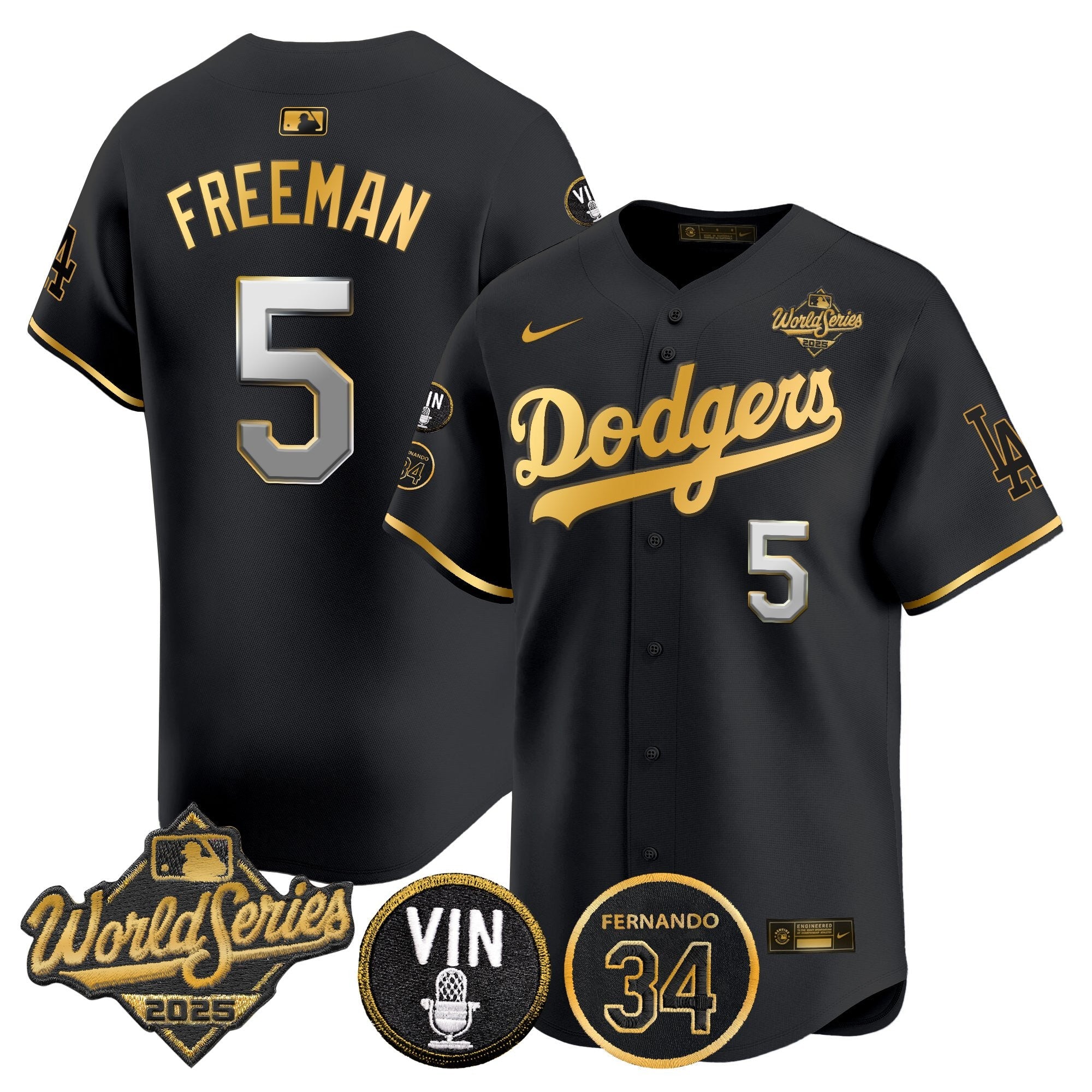 Men's Dodgers 2025 World Series Vapor Premier Limited Jersey - Vin Scully & Fernando Patch - All Stitched