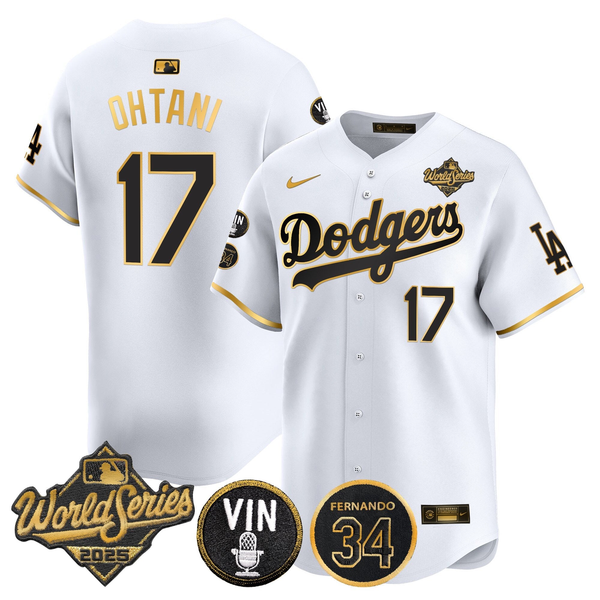 Men's Dodgers 2025 World Series Vapor Premier Limited Jersey - Vin Scully & Fernando Patch - All Stitched