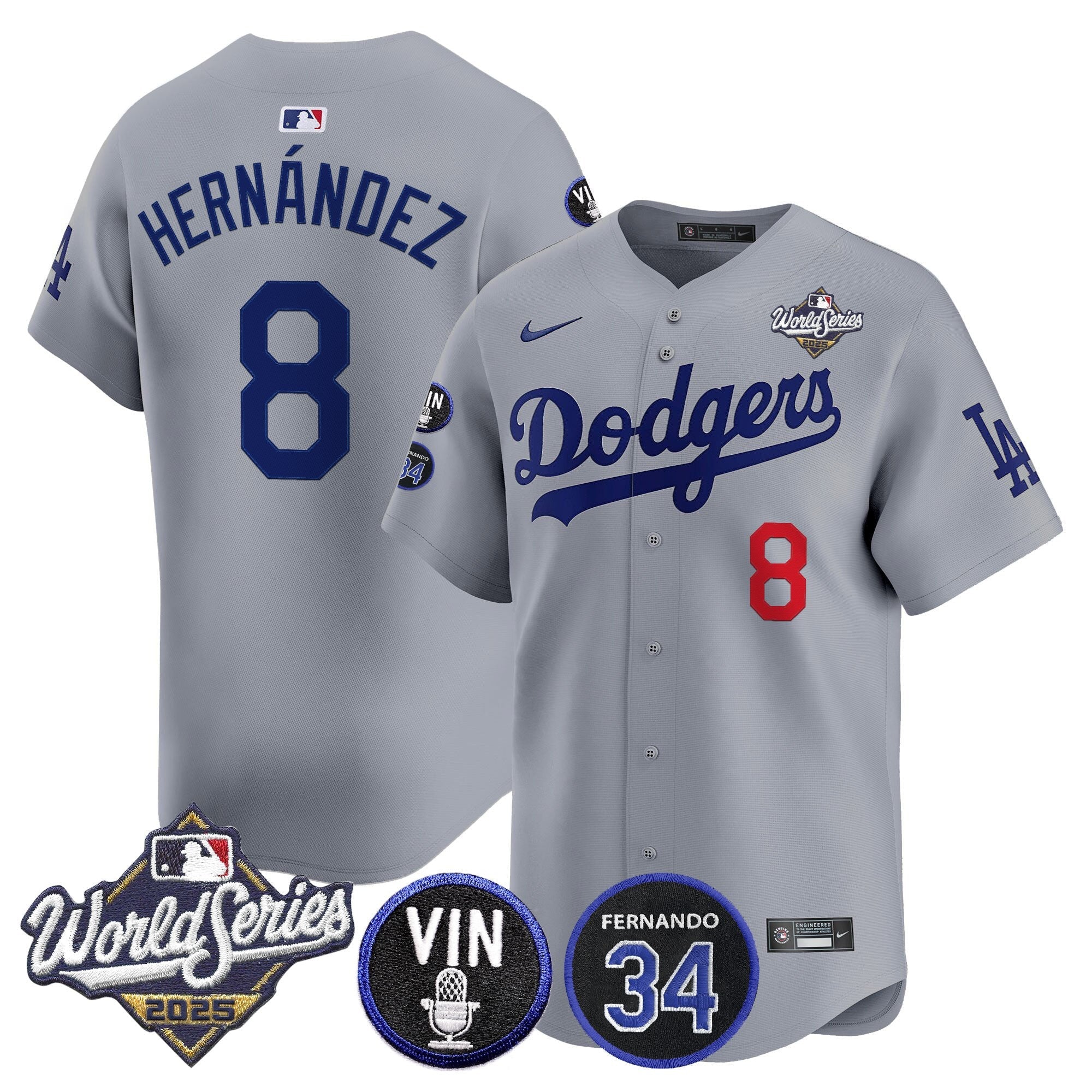Men's Dodgers 2025 World Series Vapor Premier Limited Jersey - Vin Scully & Fernando Patch - All Stitched