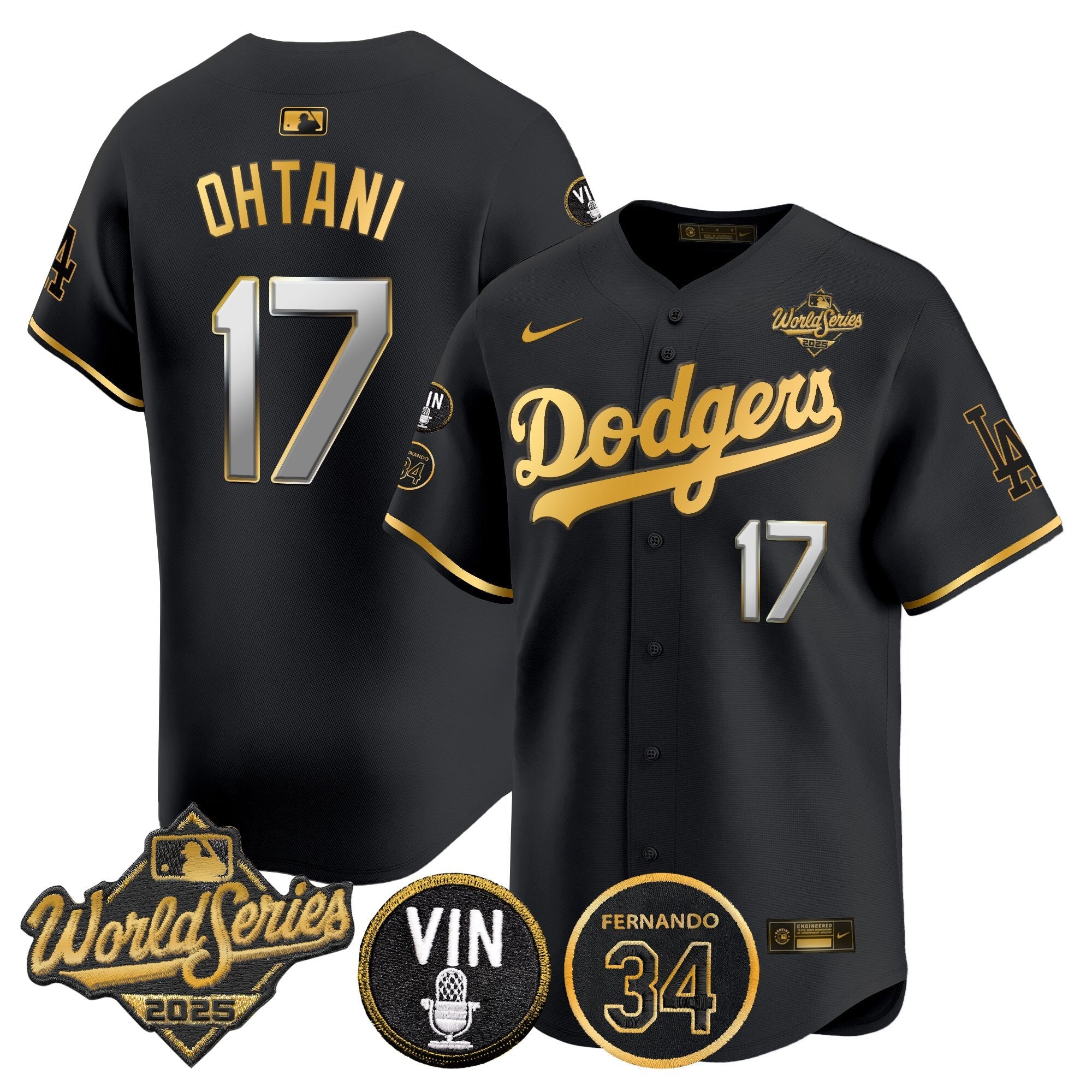 Men's Dodgers 2025 World Series Vapor Premier Limited Jersey - Vin Scully & Fernando Patch - All Stitched