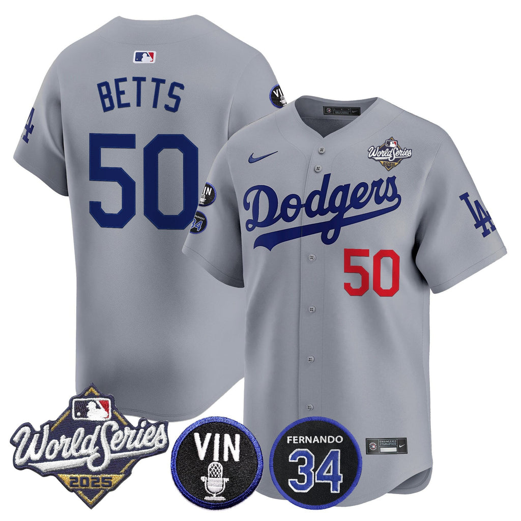 Men's Dodgers 2025 World Series Vapor Premier Limited Jersey - Vin Scully & Fernando Patch - All Stitched