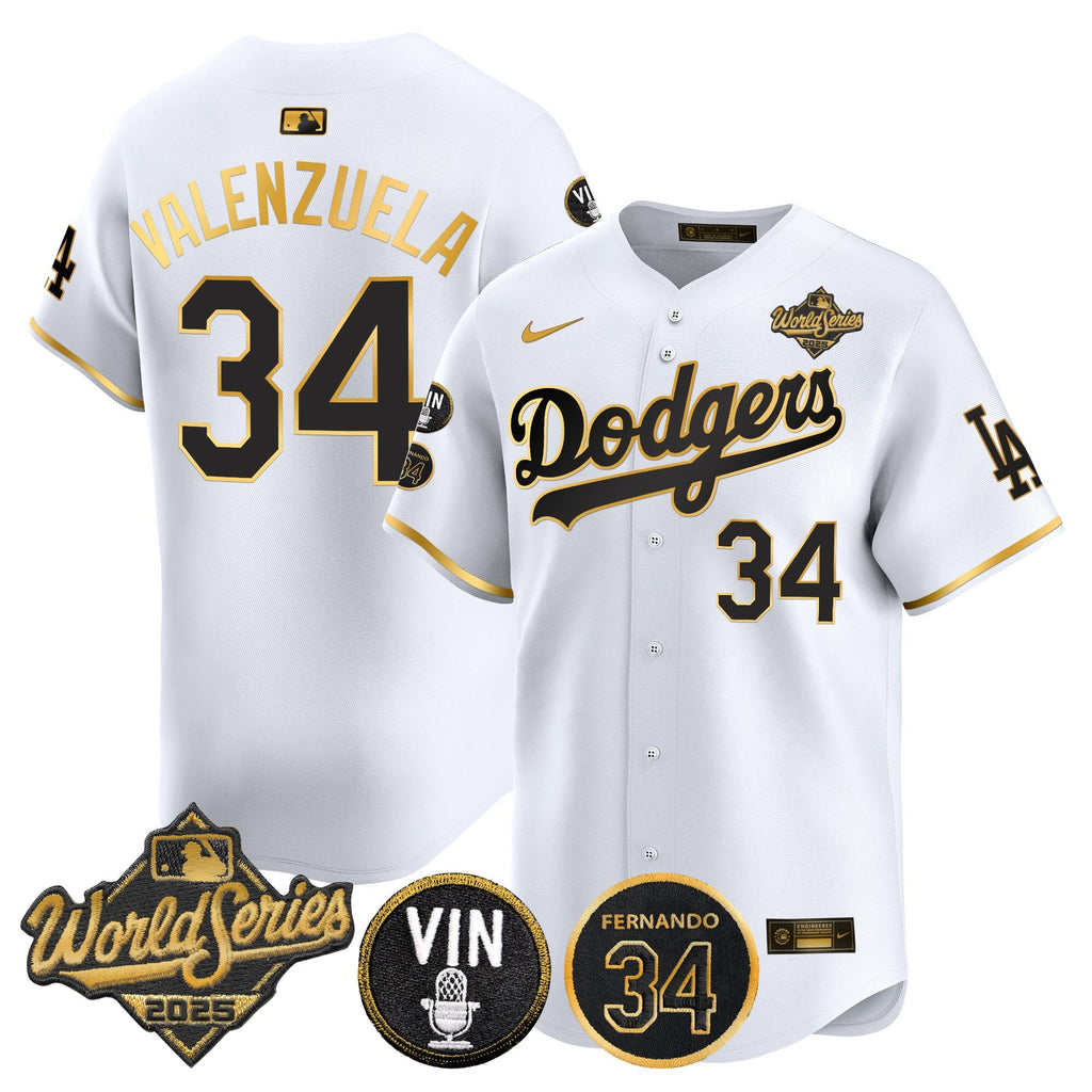 Men's Dodgers 2025 World Series Vapor Premier Limited Jersey - Vin Scully & Fernando Patch - All Stitched