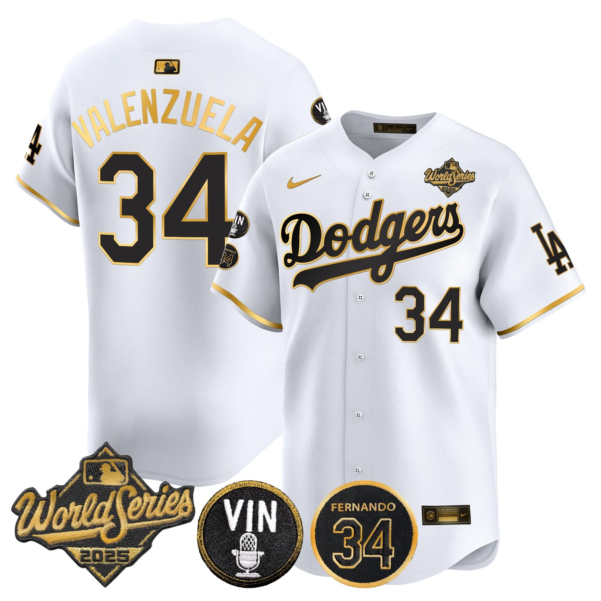 Men's Dodgers 2025 World Series Vapor Premier Limited Jersey - Vin Scully & Fernando Patch - All Stitched