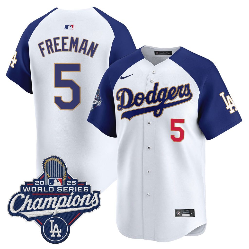 Men's Dodgers 2025 World Series Champions Patch Gold Trim Vapor Premier Limited Jersey - All Stitched