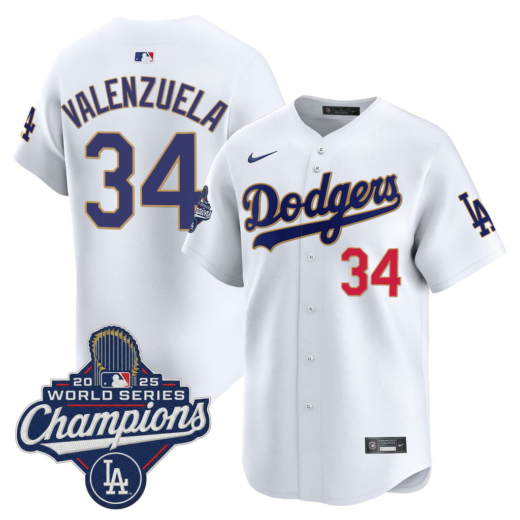 Men's Dodgers 2025 World Series Champions Patch Gold Trim Vapor Premier Limited Jersey - All Stitched