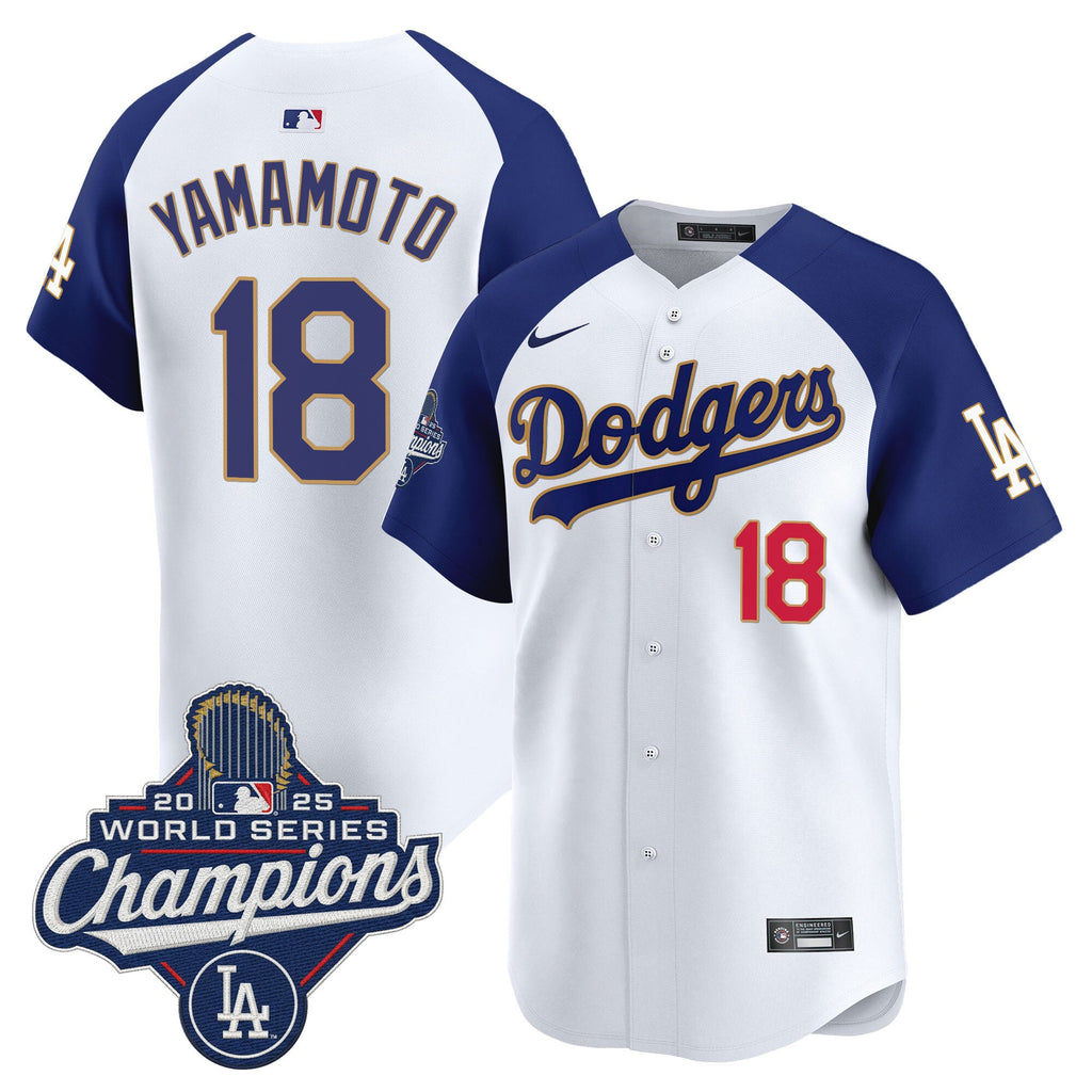 Men's Dodgers 2025 World Series Champions Patch Gold Trim Vapor Premier Limited Jersey - All Stitched
