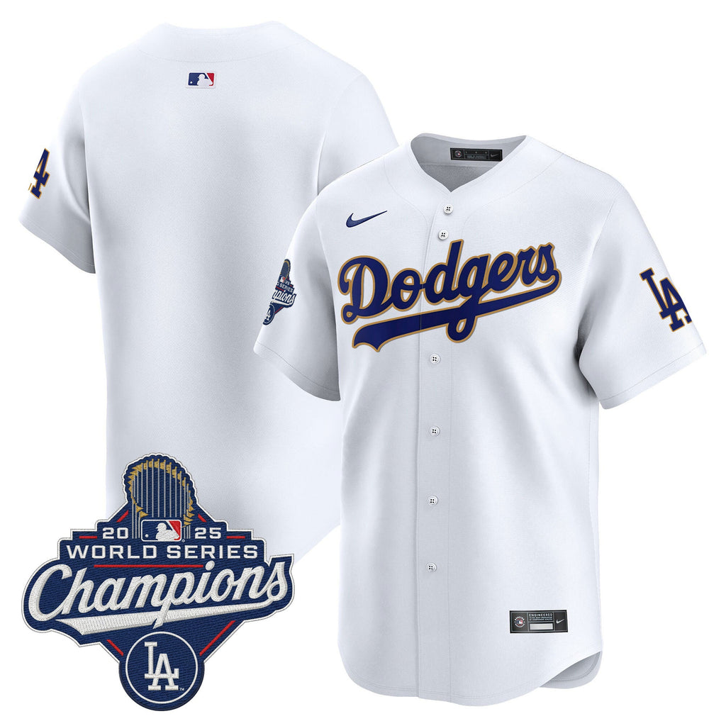 Men's Dodgers 2025 World Series Champions Patch Gold Trim Vapor Premier Limited Jersey - All Stitched