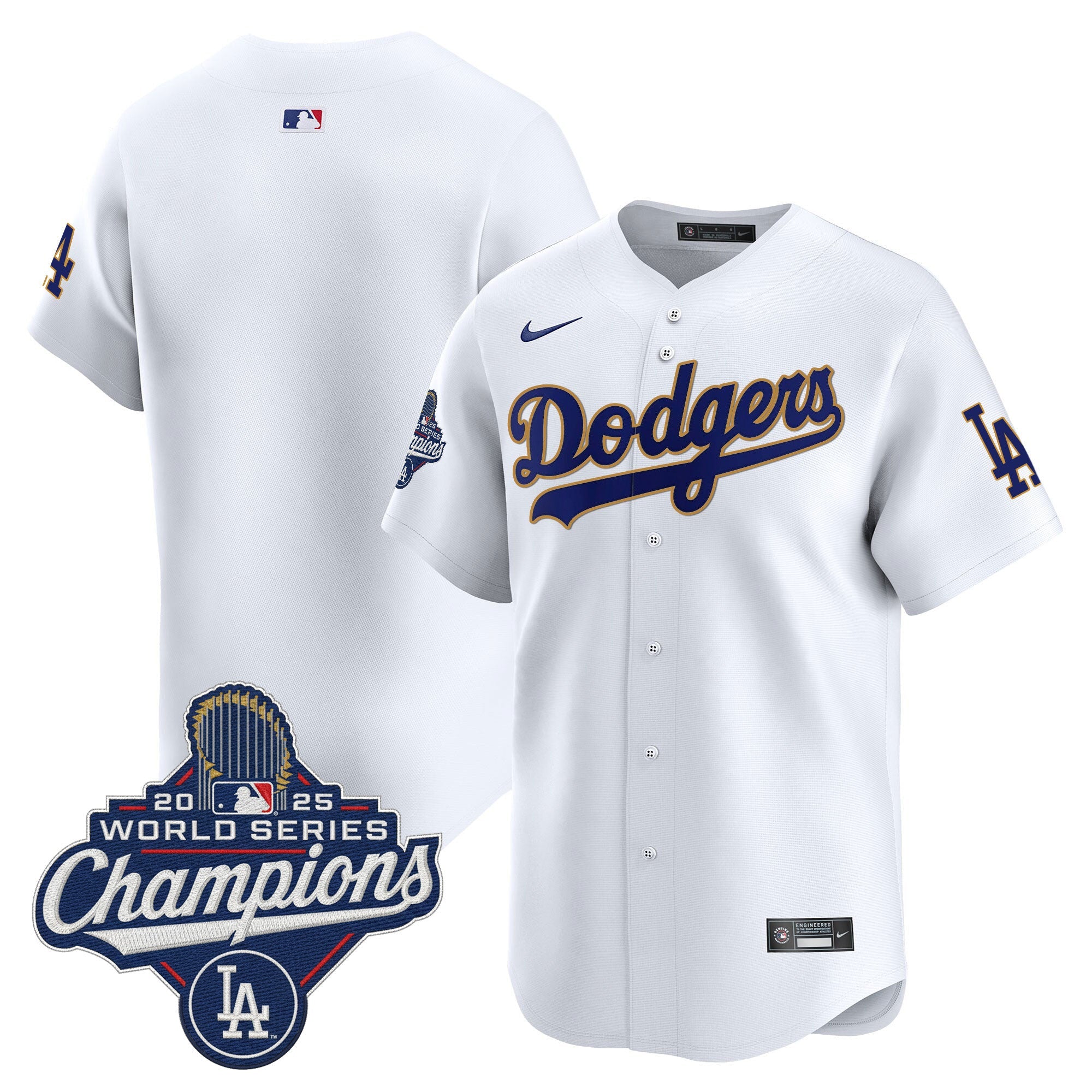 Men's Dodgers 2025 World Series Champions Patch Gold Trim Vapor Premier Limited Jersey - All Stitched