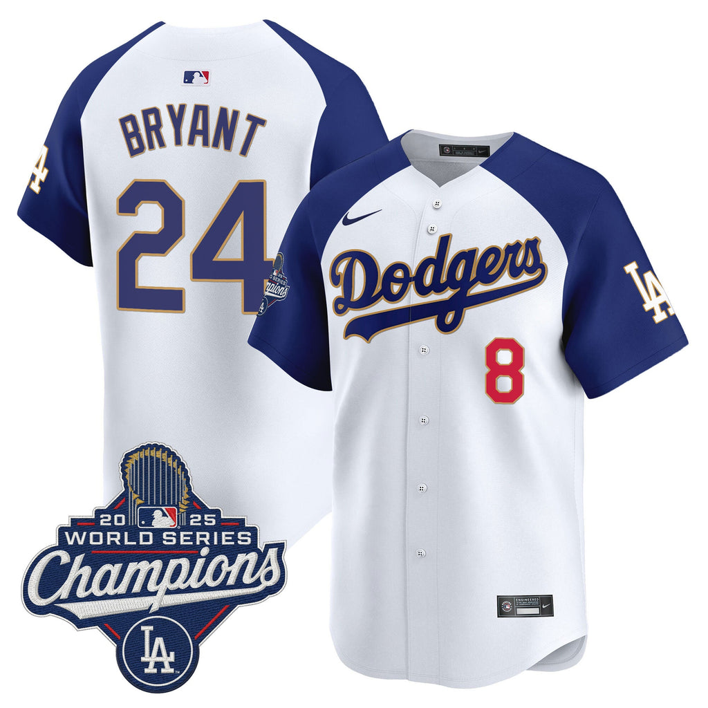 Men's Dodgers 2025 World Series Champions Patch Gold Trim Vapor Premier Limited Jersey - All Stitched
