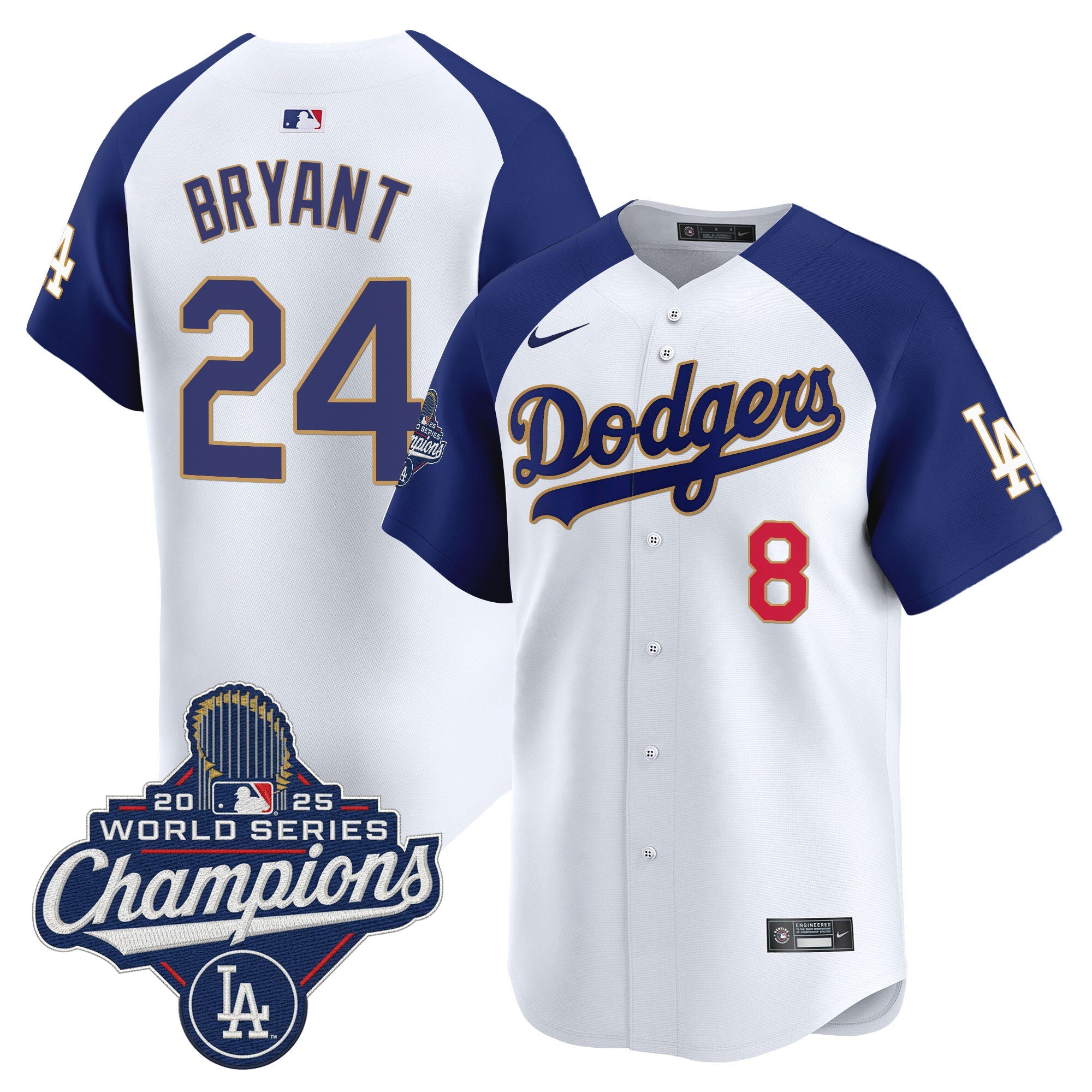 Men's Dodgers 2025 World Series Champions Patch Gold Trim Vapor Premier Limited Jersey - All Stitched