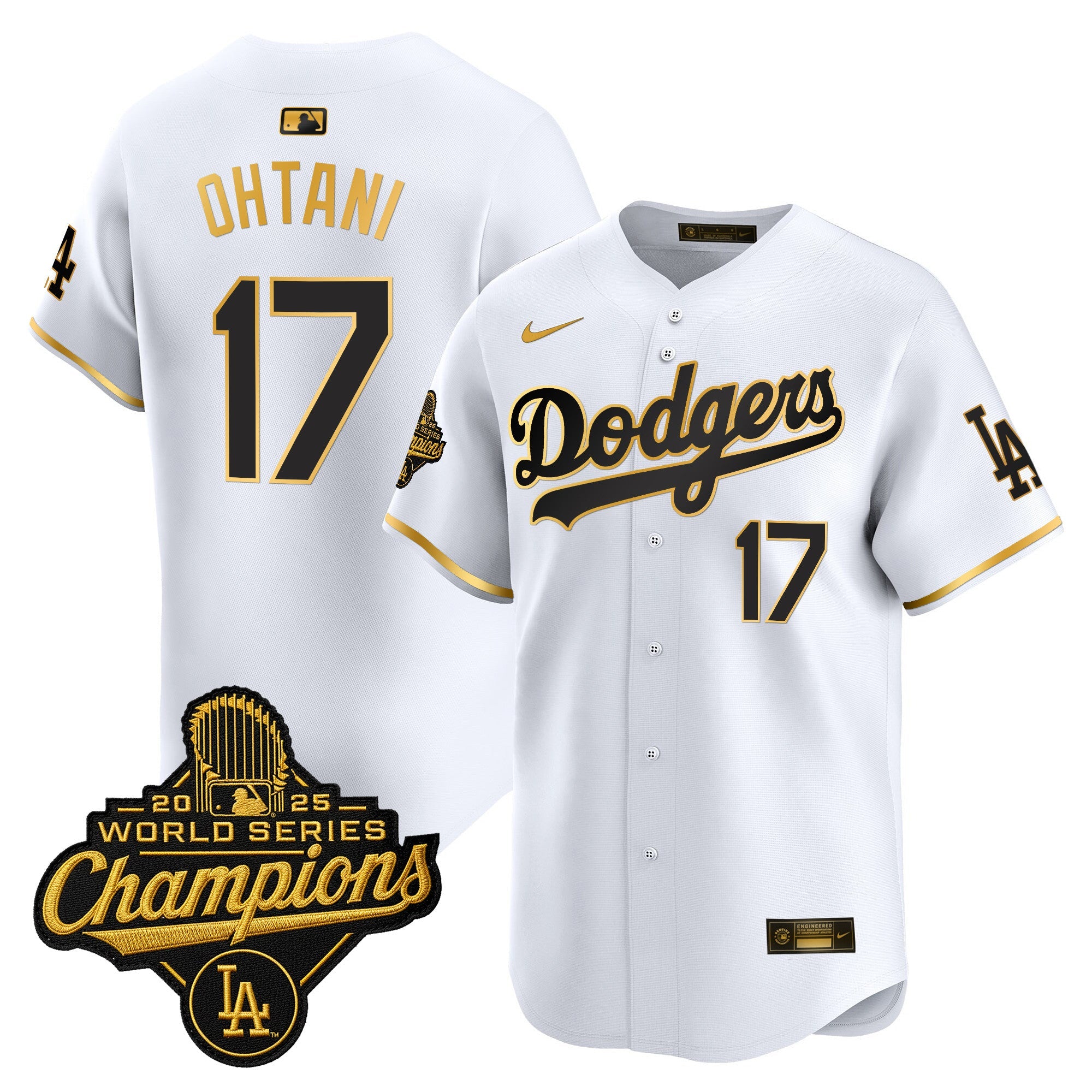 Men's Dodgers 2025 World Series Champions Patch Gold Trim Vapor Premier Limited Jersey - All Stitched