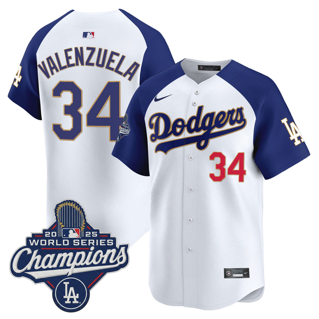 Men's Dodgers 2025 World Series Champions Patch Gold Trim Vapor Premier Limited Jersey - All Stitched