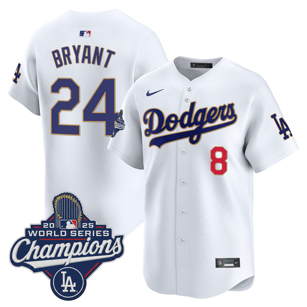 Men's Dodgers 2025 World Series Champions Patch Gold Trim Vapor Premier Limited Jersey - All Stitched