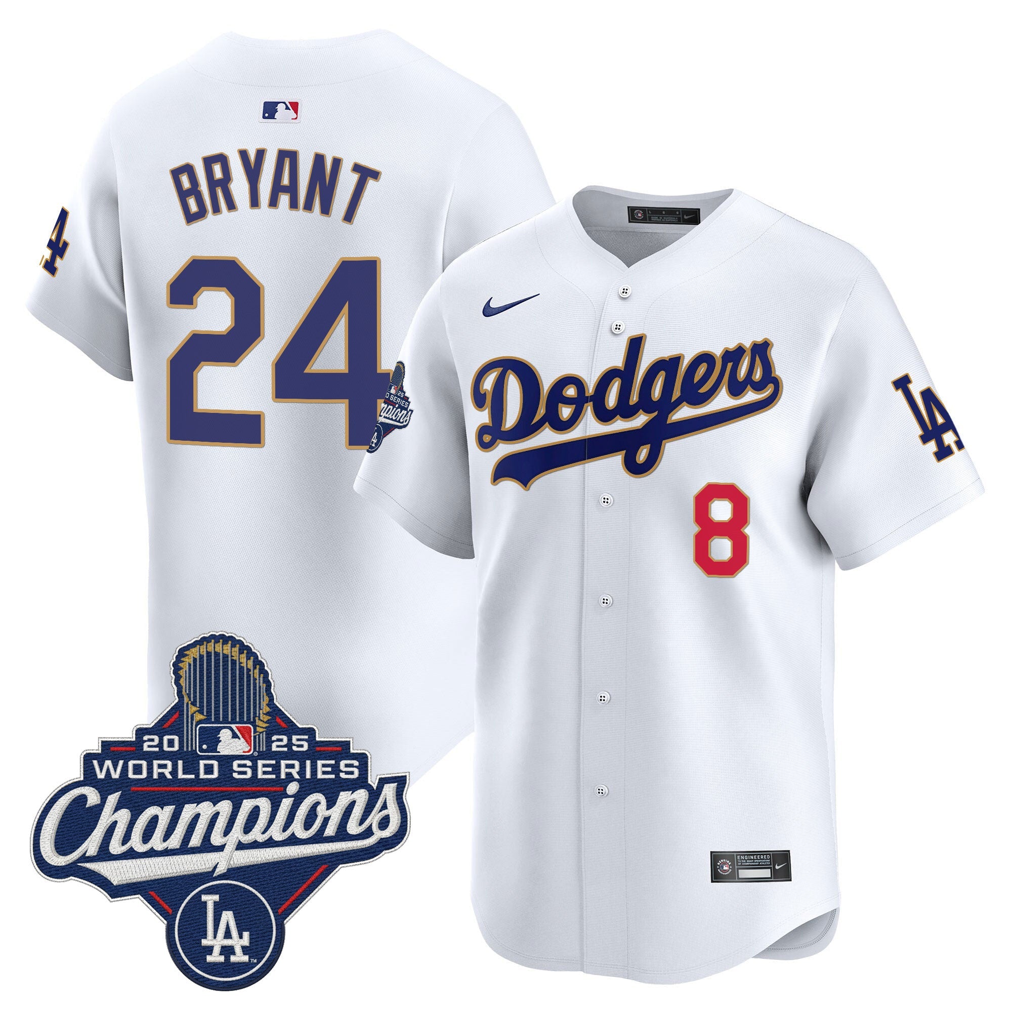 Men's Dodgers 2025 World Series Champions Patch Gold Trim Vapor Premier Limited Jersey - All Stitched
