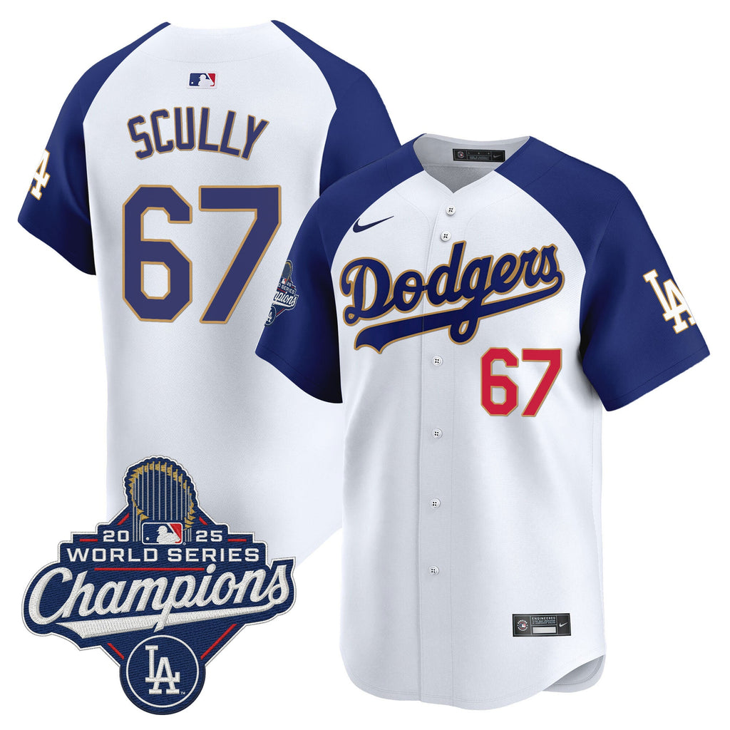 Men's Dodgers 2025 World Series Champions Patch Gold Trim Vapor Premier Limited Jersey - All Stitched