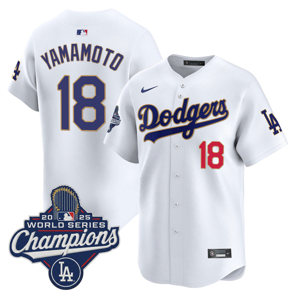 Men's Dodgers 2025 World Series Champions Patch Gold Trim Vapor Premier Limited Jersey - All Stitched