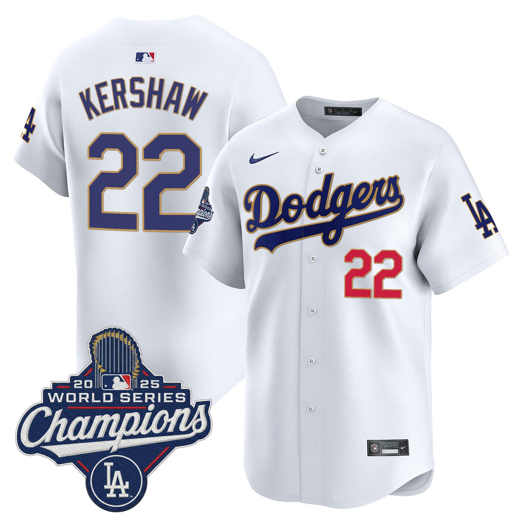 Men's Dodgers 2025 World Series Champions Patch Gold Trim Vapor Premier Limited Jersey - All Stitched