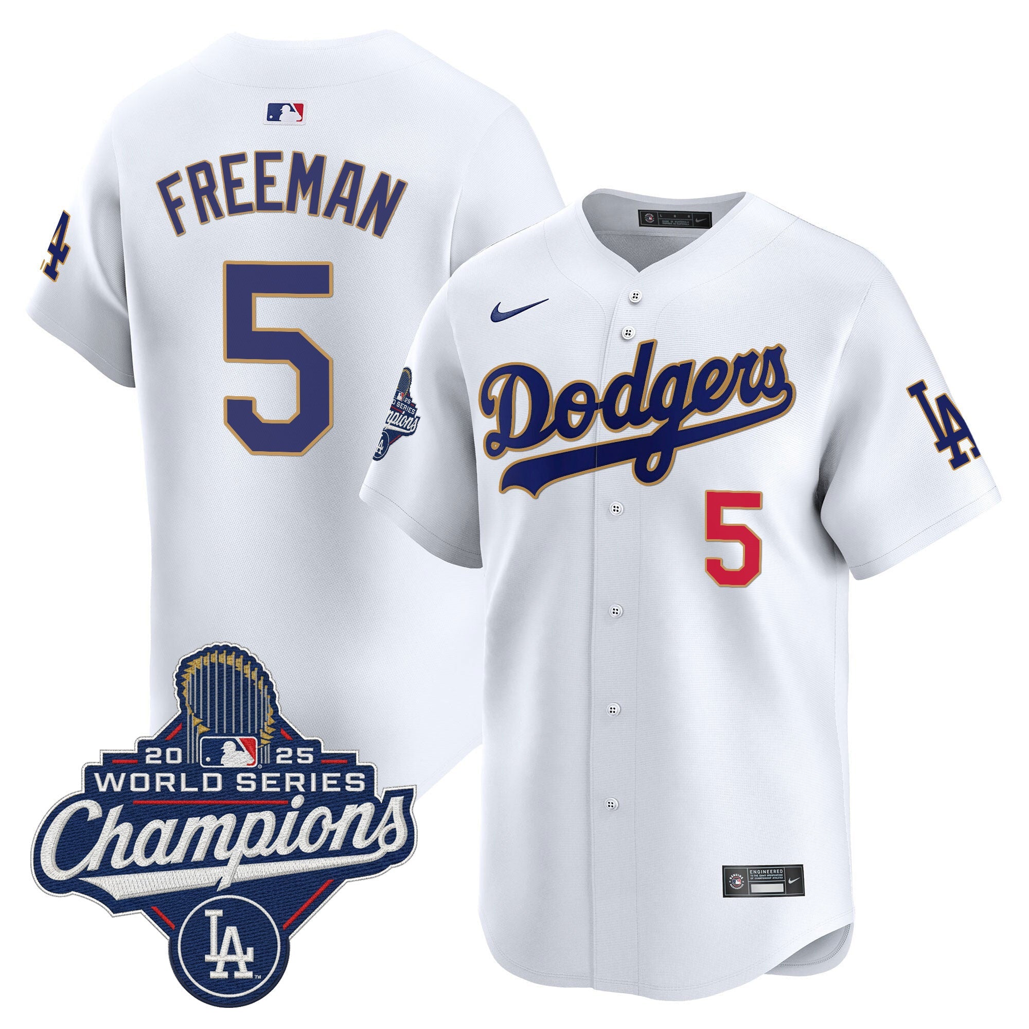 Men's Dodgers 2025 World Series Champions Patch Gold Trim Vapor Premier Limited Jersey - All Stitched
