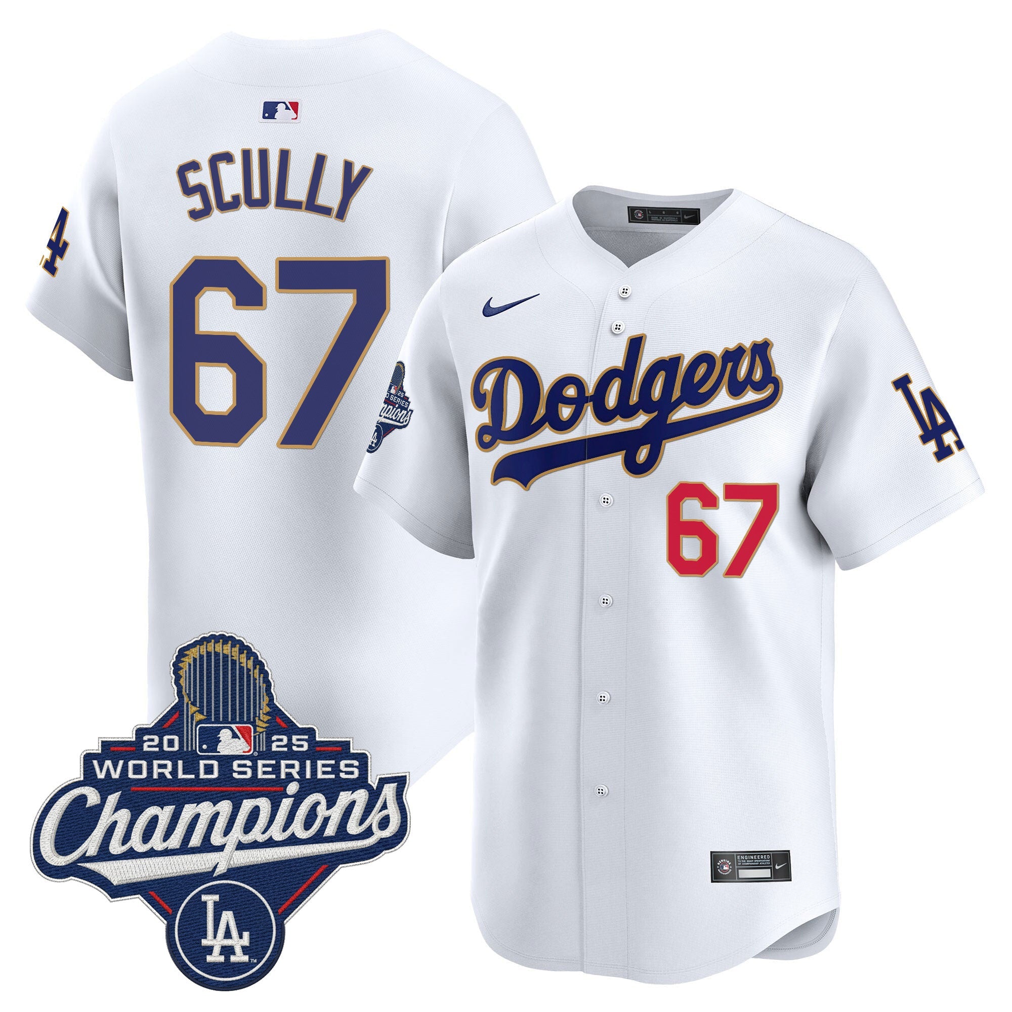 Men's Dodgers 2025 World Series Champions Patch Gold Trim Vapor Premier Limited Jersey - All Stitched