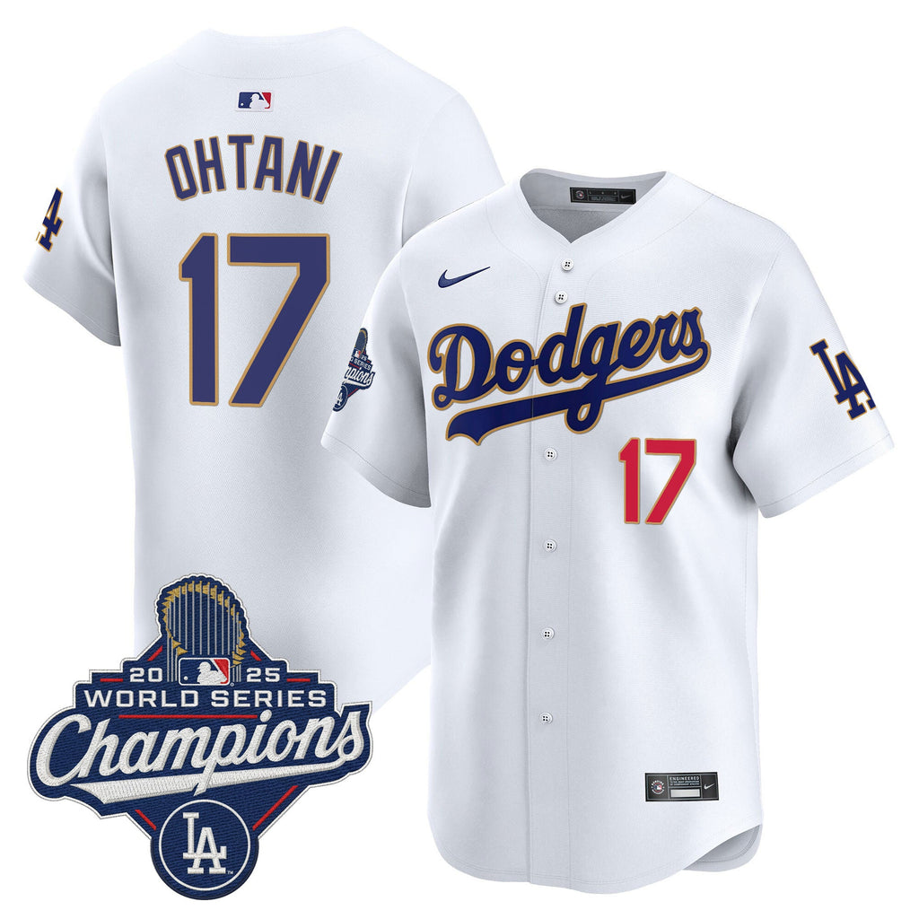 Men's Dodgers 2025 World Series Champions Patch Gold Trim Vapor Premier Limited Jersey - All Stitched