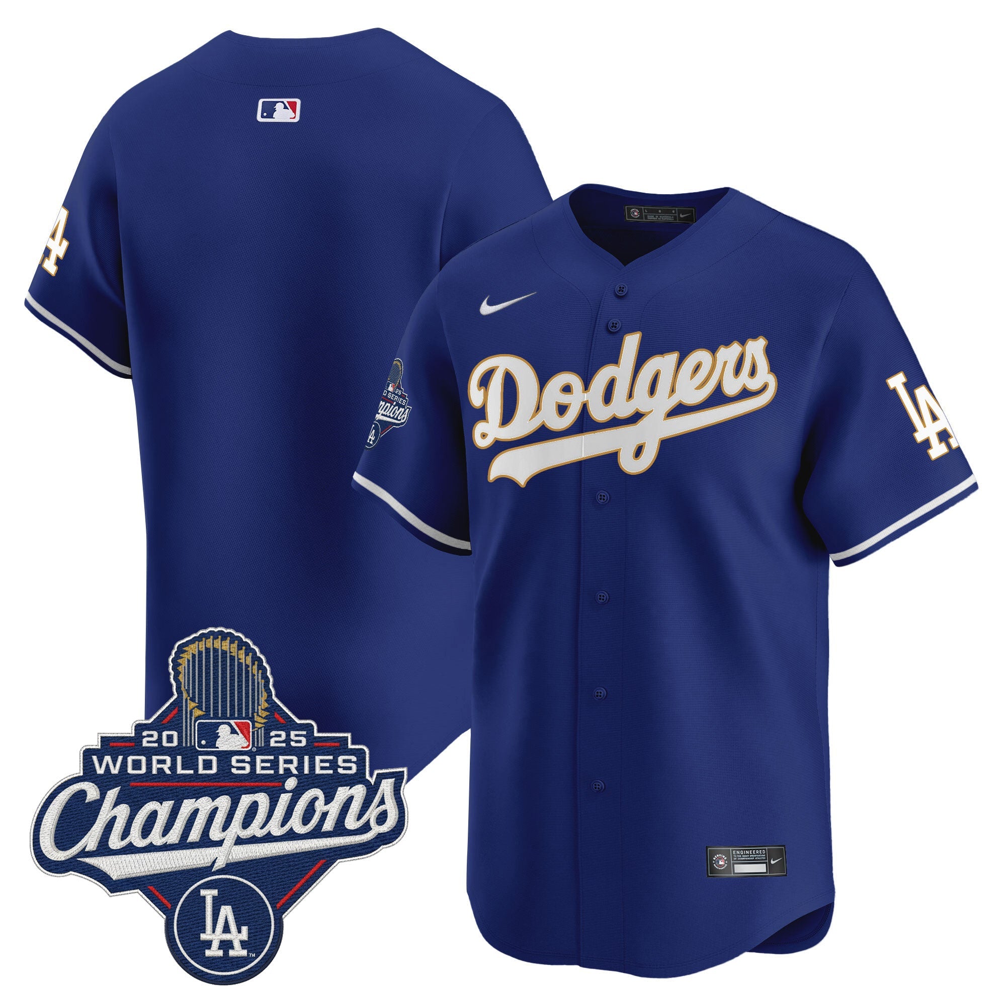 Men's Dodgers 2025 World Series Champions Patch Gold Trim Vapor Premier Limited Jersey - All Stitched