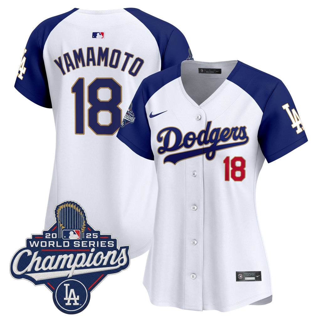 Women's Dodgers 2025 World Series Champions Patch Gold Trim Vapor Premier Limited Jersey - All Stitched