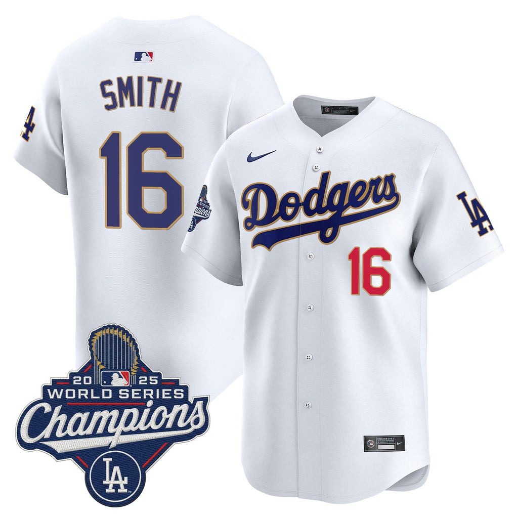 Men's Dodgers 2025 World Series Champions Patch Gold Trim Vapor Premier Limited Jersey - All Stitched