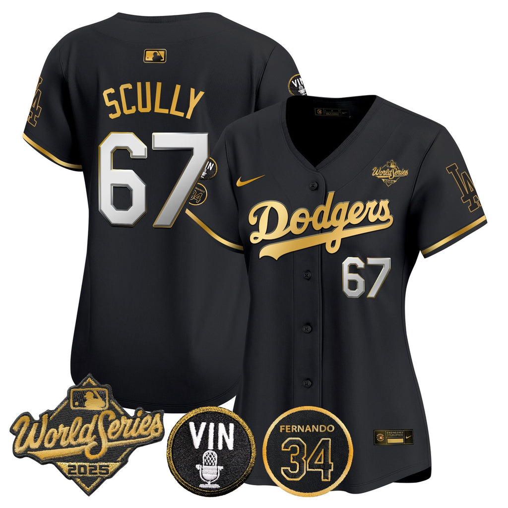 Women's Dodgers 2025 World Series Vapor Premier Limited Jersey - Vin Scully & Fernando Patch - All Stitched