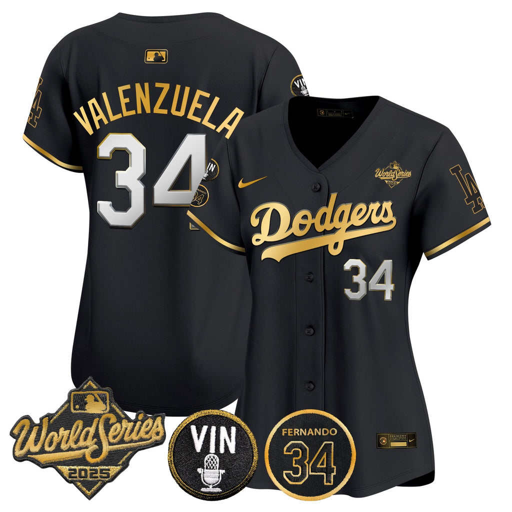 Women's Dodgers 2025 World Series Vapor Premier Limited Jersey - Vin Scully & Fernando Patch - All Stitched