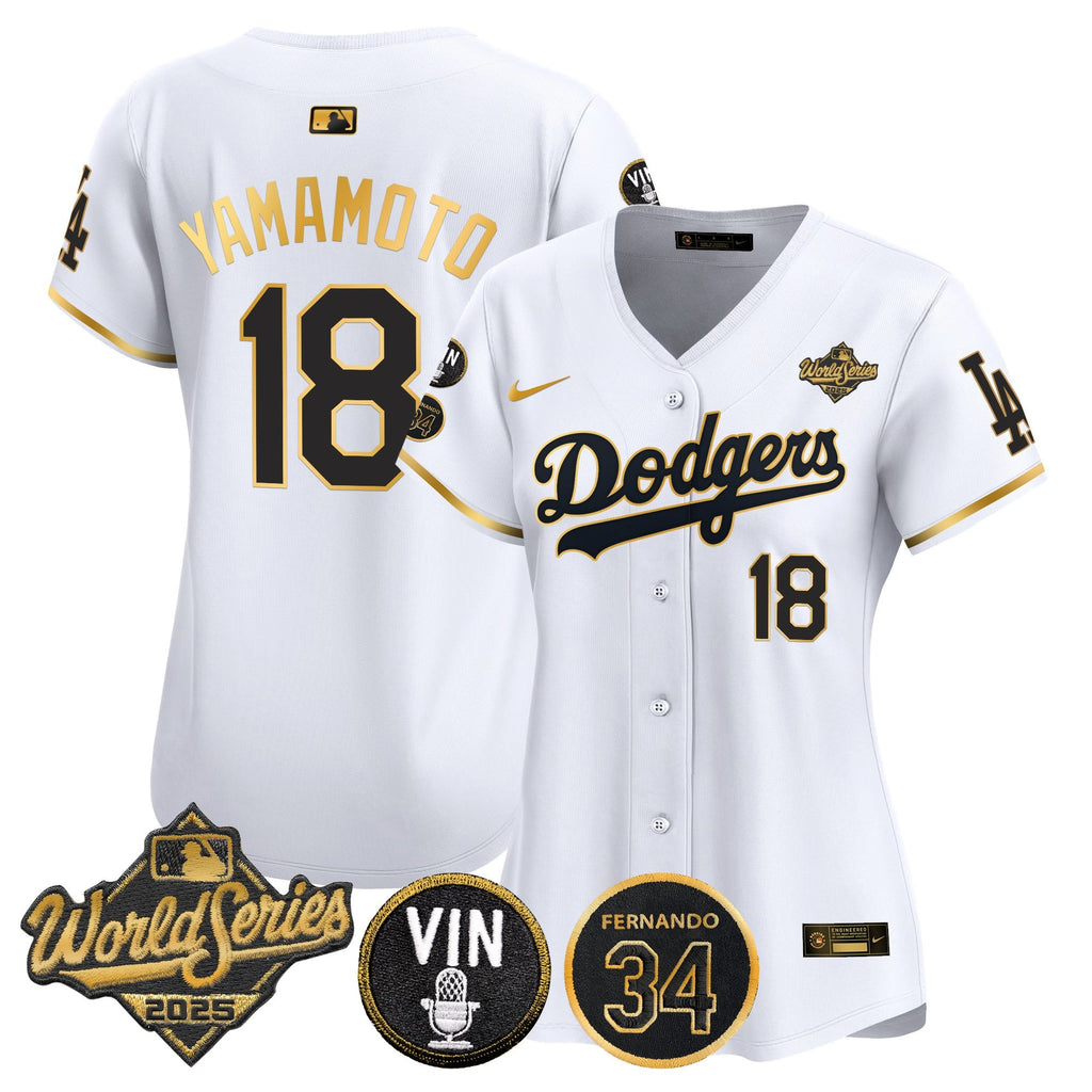 Women's Dodgers 2025 World Series Vapor Premier Limited Jersey - Vin Scully & Fernando Patch - All Stitched