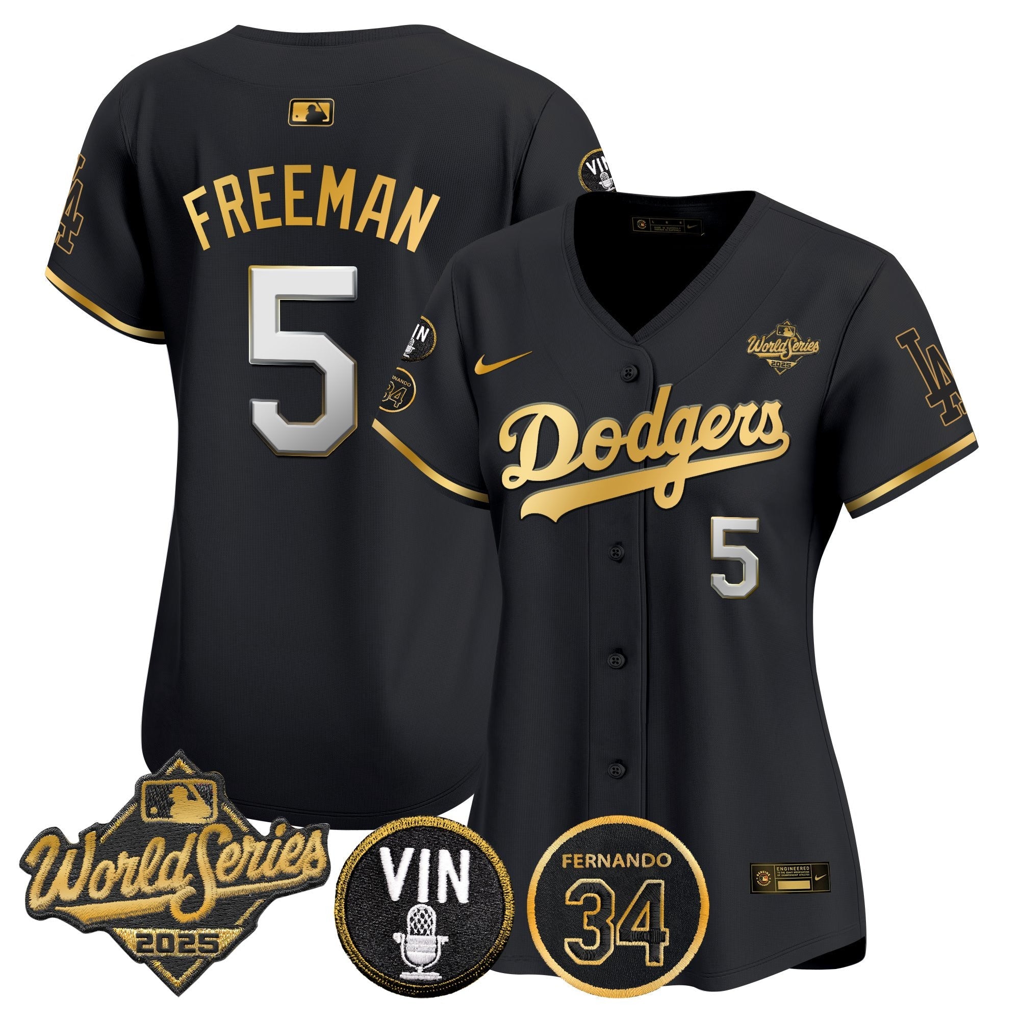 Women's Dodgers 2025 World Series Vapor Premier Limited Jersey - Vin Scully & Fernando Patch - All Stitched