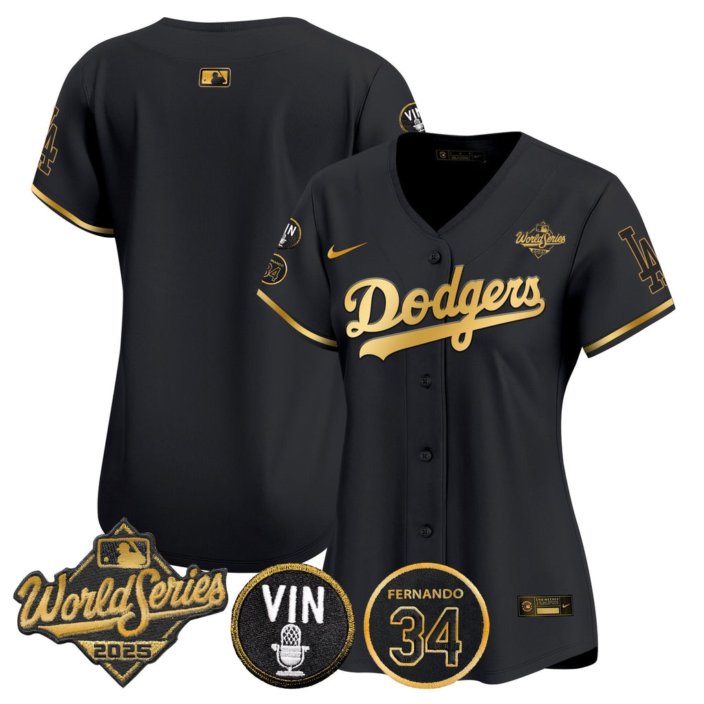 Women's Dodgers 2025 World Series Vapor Premier Limited Jersey - Vin Scully & Fernando Patch - All Stitched