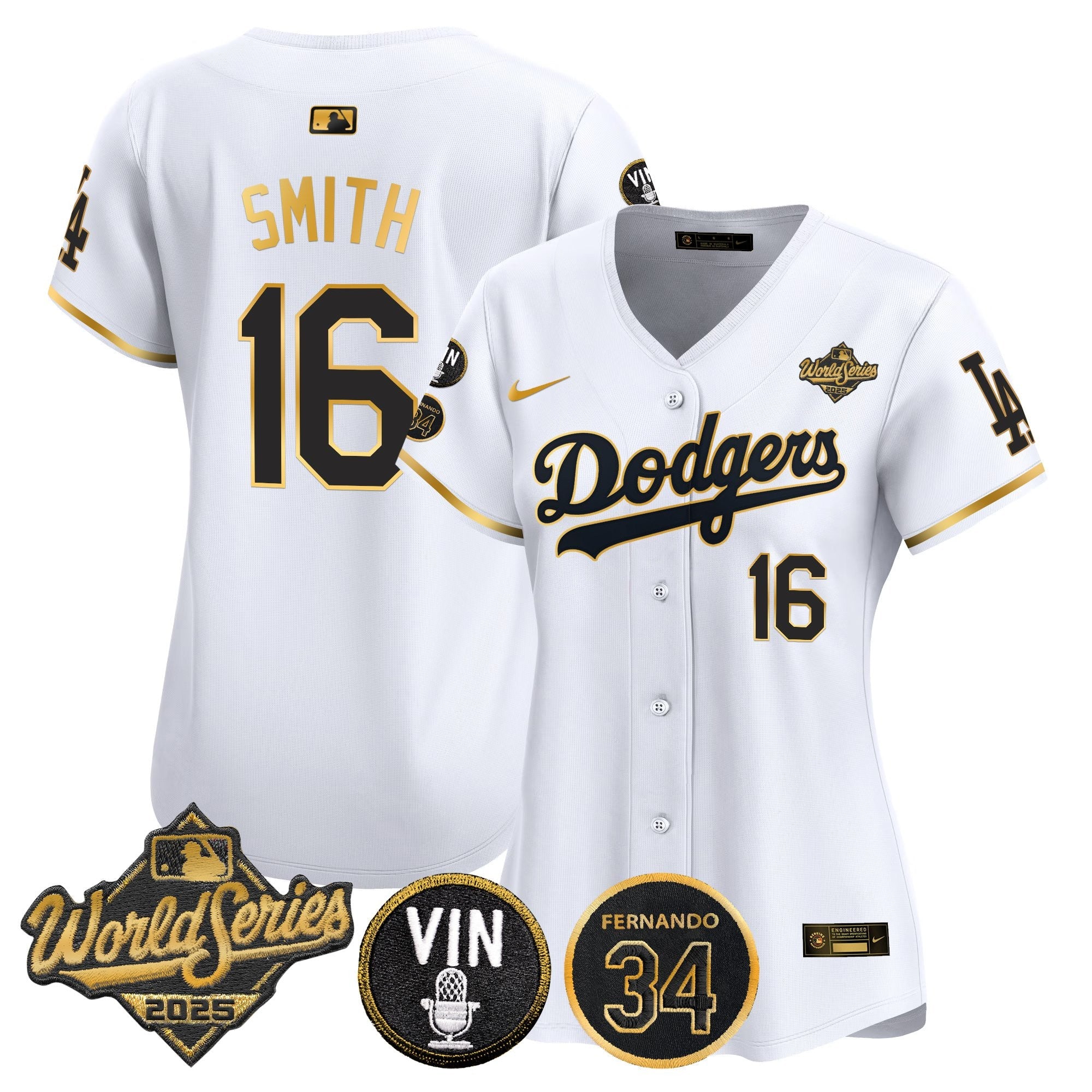Women's Dodgers 2025 World Series Vapor Premier Limited Jersey - Vin Scully & Fernando Patch - All Stitched